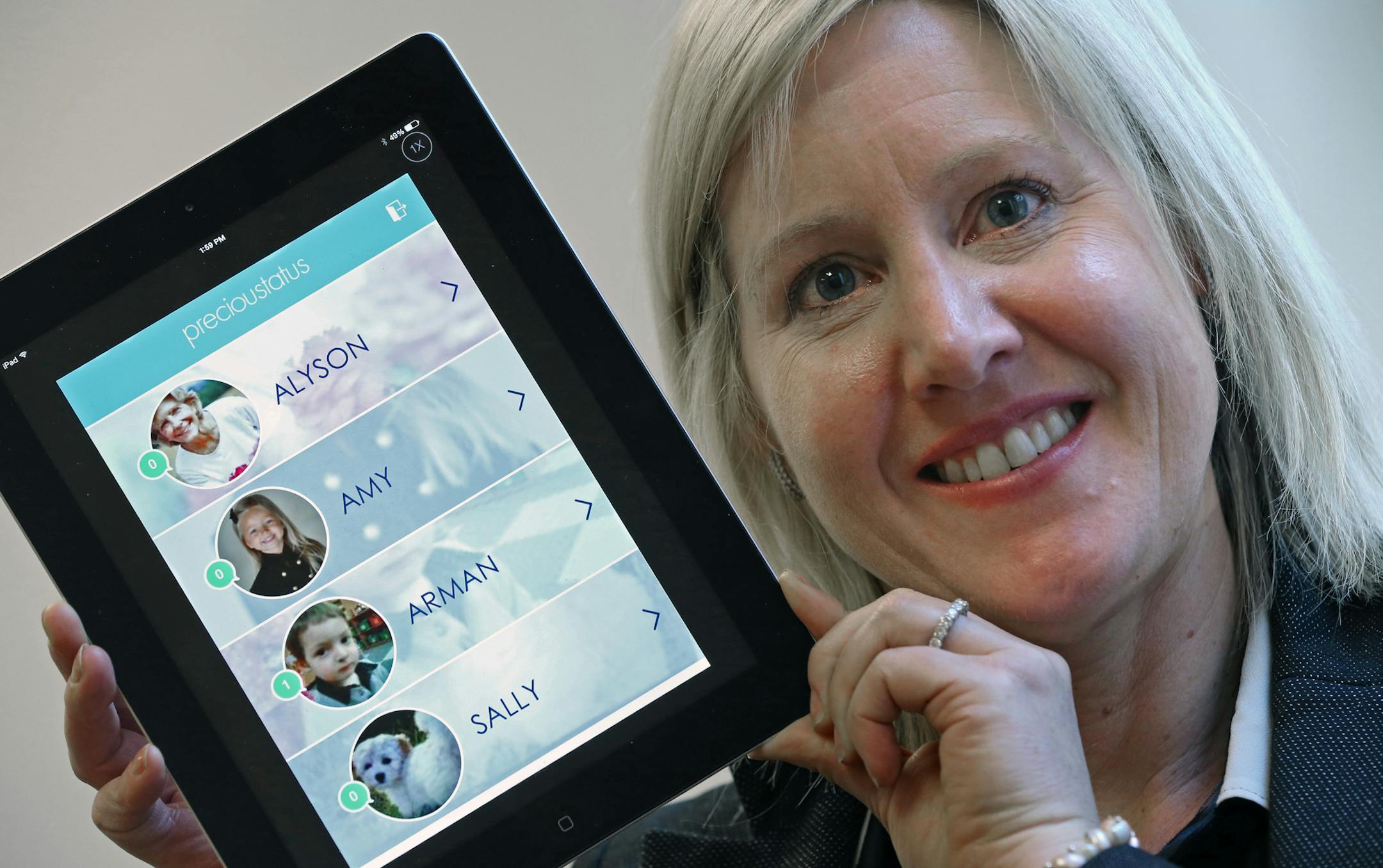 PreciouStatus of Minneapolis sells day care software that provides parents with instant message and photo updates. It was started by CEO Julie Gilbert Newrai, a former Best Buy executive, with the financial help of former Best Buy CEO Brad Anderson. Newrai was photographed on 2/6/14.] Bruce Bisping/Star Tribune bbisping@startribune.com Nulie Gilbert Newrai/source.