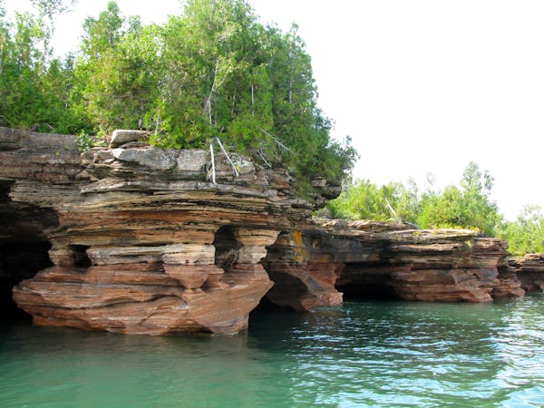 Limestone doesn&#x2019;t stand a chance against Superior&#x2019;s waves; sea caves dot the Apostle Islands off Bayfield, Wis.
