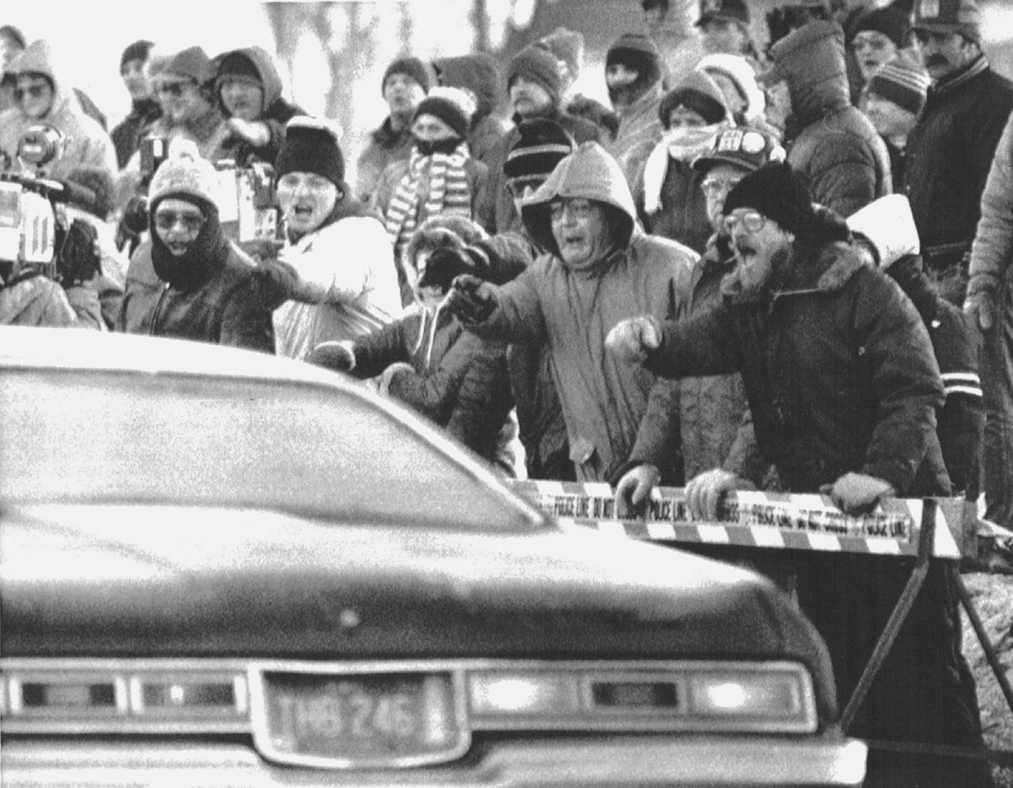 Richard Knowlton, chief executive of Hormel during the transformative strike in 1985-86, died last week at age 86. File photo shows members of P-9, the union representing meatpackers, yelling at occupants in a car that was about to cross the picket line at the main entrance of the Hormel plant in Austin, Minn., on Jan. 14, 1986.