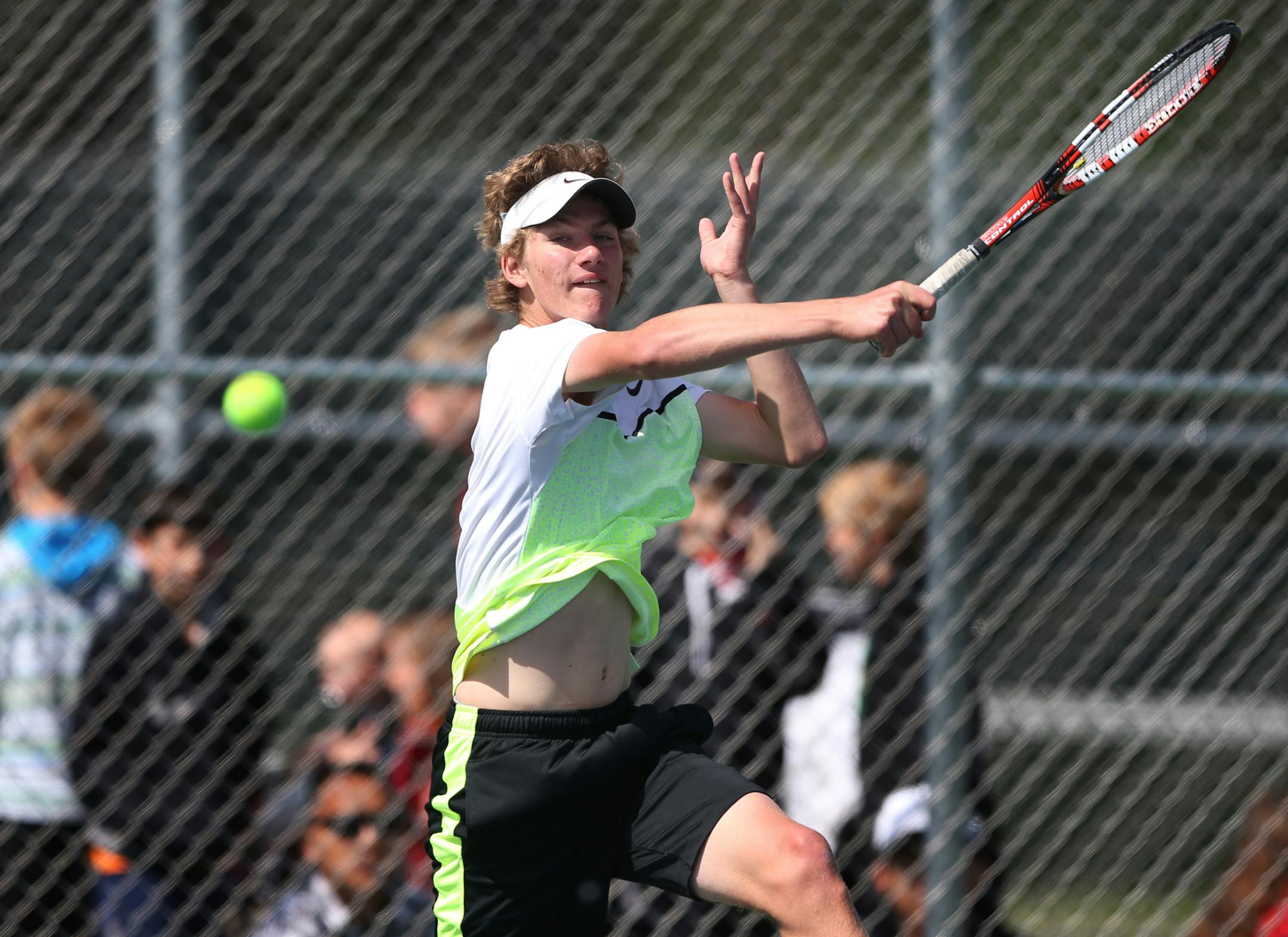 Jake Trondson brings power at the top of the draw for Mounds View's tennis team as it heads into the Class 2A state tournament next week. (Jerry Holt, Star Tribune)