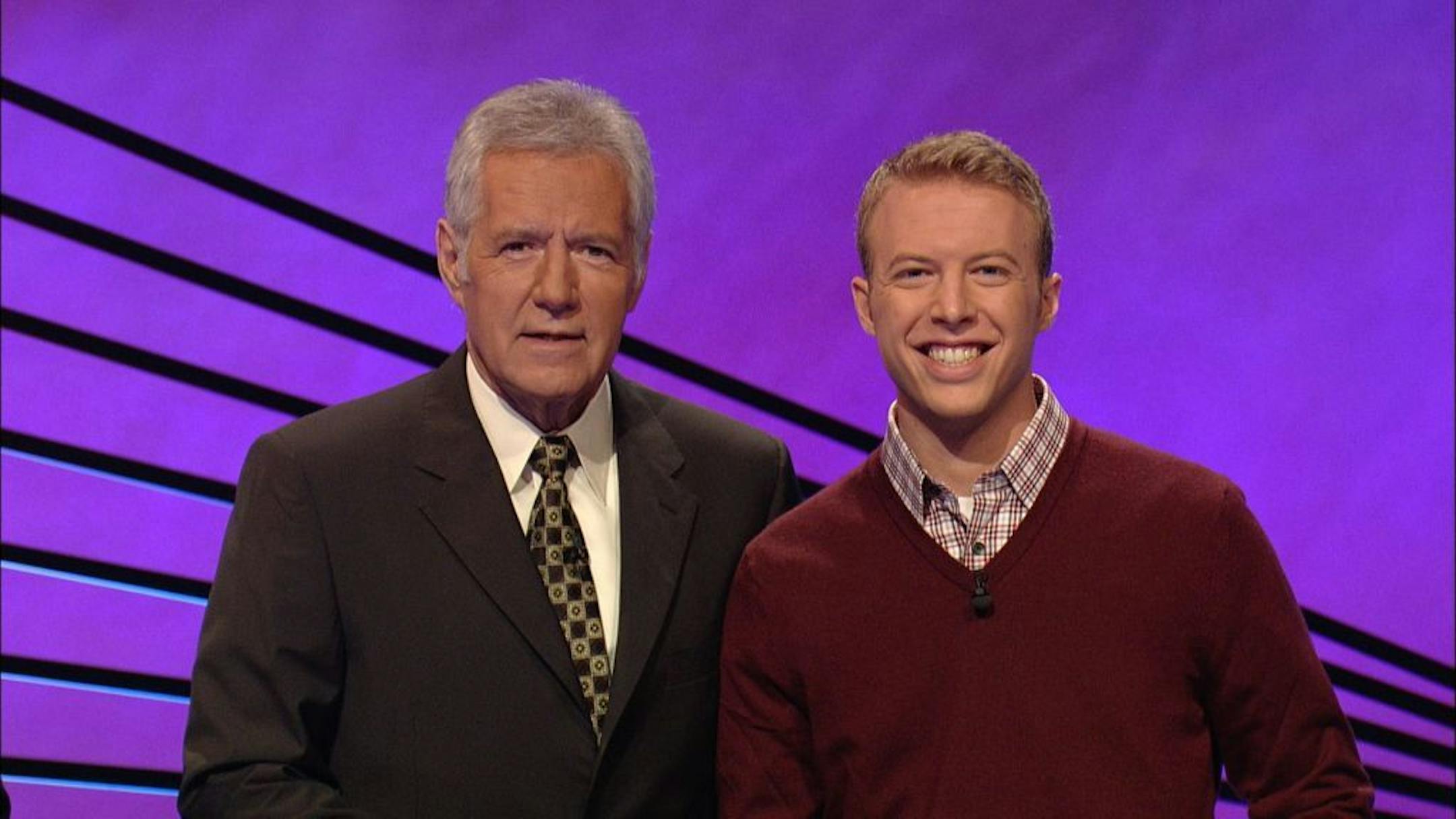 Drew Horwood with "Jeopardy!" host Alex Trebek.