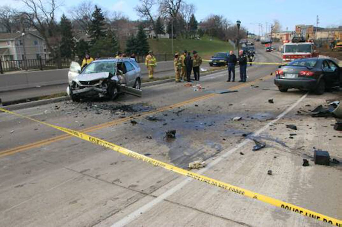 The scene of a fatal car accident tMonday morning on Pennsylvania Ave. E. and Interstate 35W.