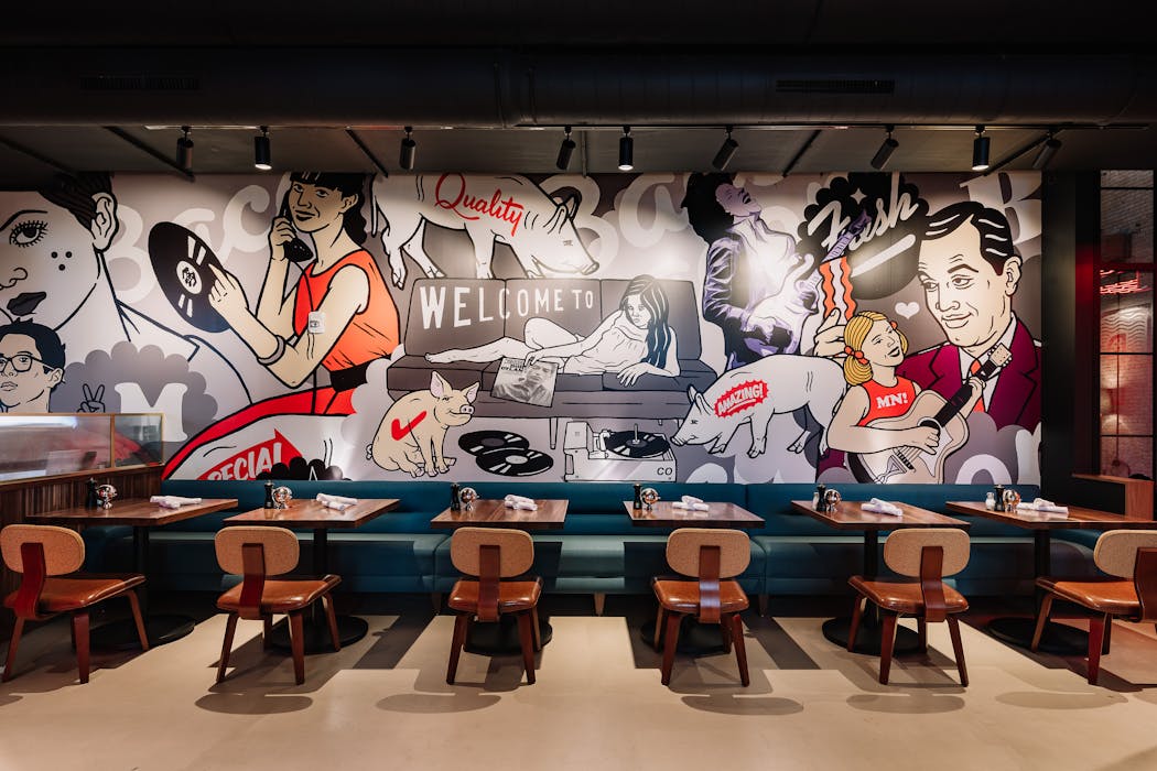 A Minnesota-themed mural in the dining room at Bacon Social House in downtown Minneapolis.