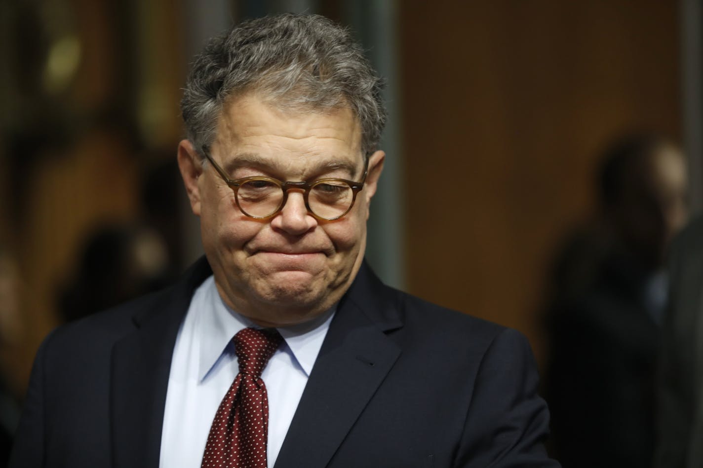 FILE - In this July 12, 2017, file photo, Senate Judiciary Committee member Sen. Al Franken, D-Minn., arrives on Capitol Hill in Washington. Two women are alleging, Wednesday, Nov. 22, 2017, that Franken touched their buttocks during events for his first campaign for Senate. The women spoke to Huffington Post on condition of anonymity. The women said the events were in Minneapolis in 2007 and 2008. Franken said in a statement, "It's difficult to respond to anonymous accusers, and I don't remembe