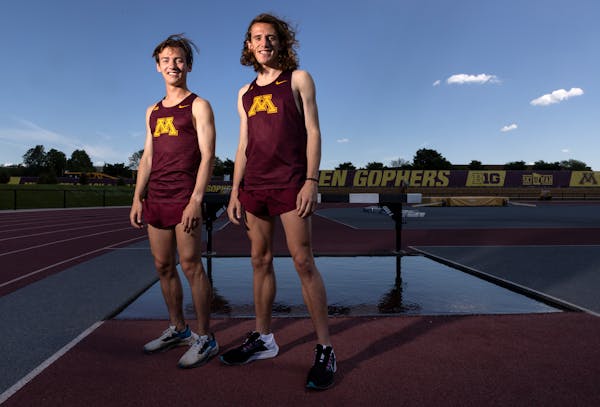 Gophers track team members Alec Basten, left, and Matthew Wilkinson are competing for the NCAA 3,000-meter steeplechase title in Eugene, Ore., this we