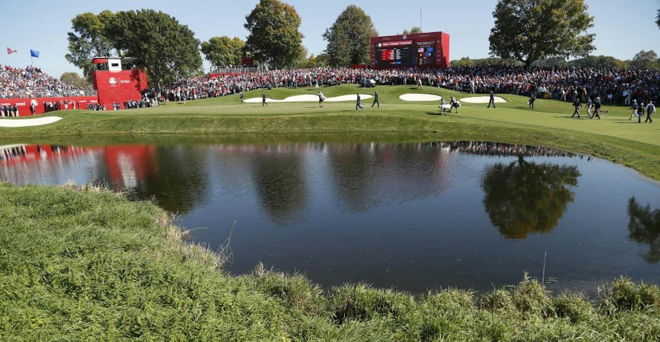 The 16th hole at Hazeltine during the 2016 Ryder Cup.