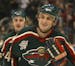 Derek Boogaard was all smiles after he scored his first NHL goal in 2005