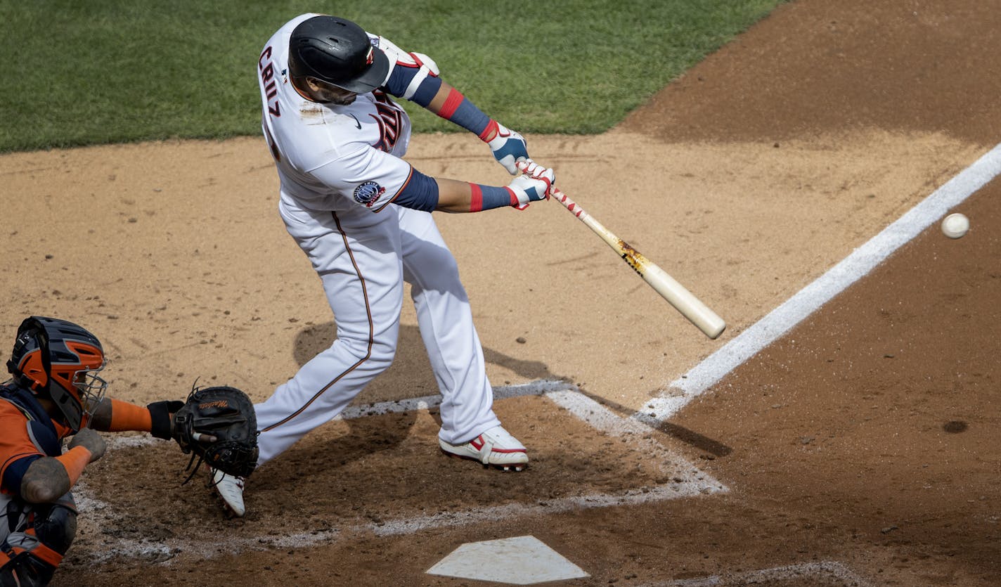 Minnesota Twins DH Nelson Cruz hit a RBI double in the third inning. ] CARLOS GONZALEZ • cgonzalez@startribune.com – Minneapolis, MN – September 29, 2020, Target Field, MLB Playoffs, Minnesota Twins vs. Houston Astros