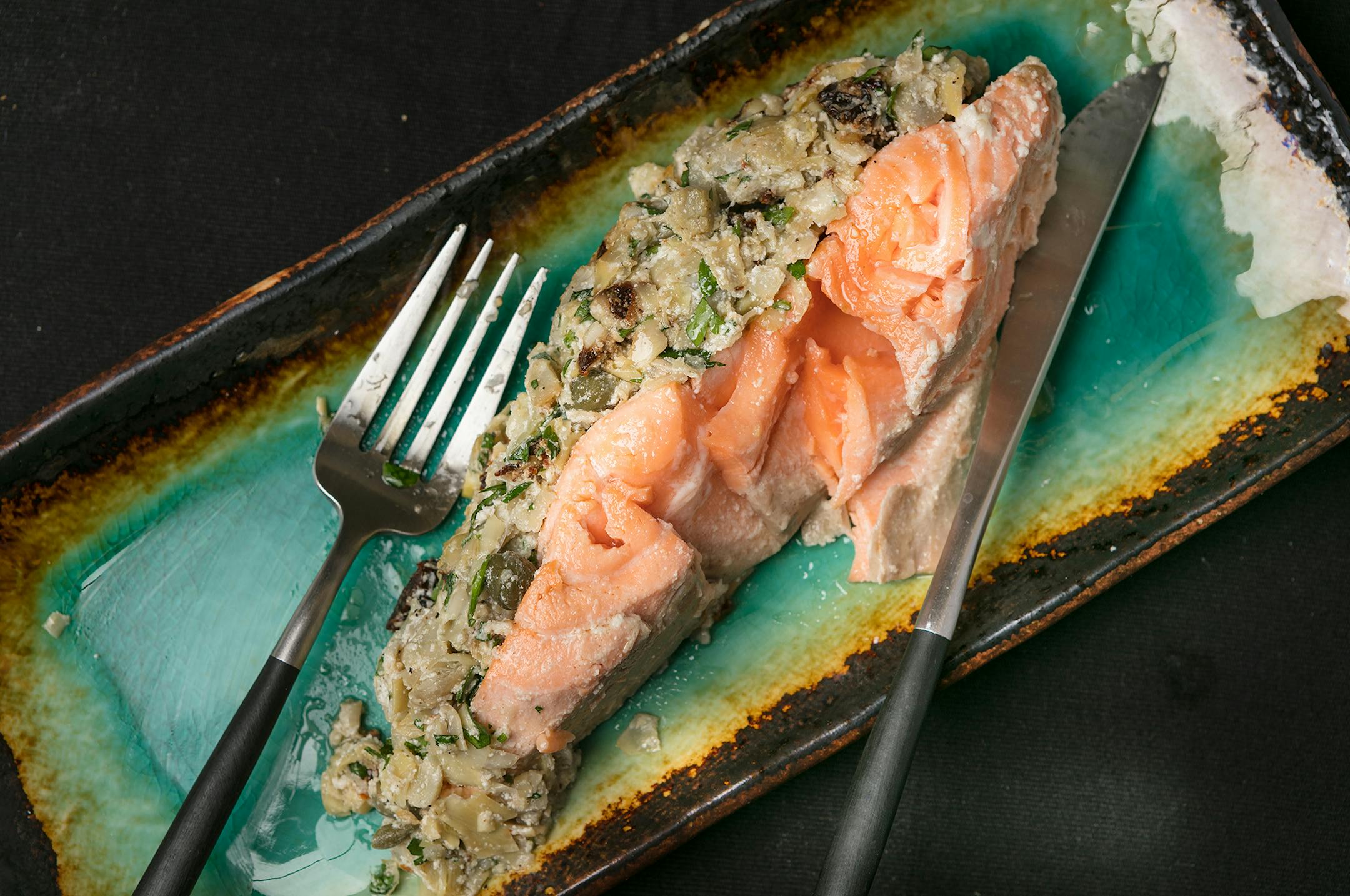 Roasted Salmon With Artichoke Topping