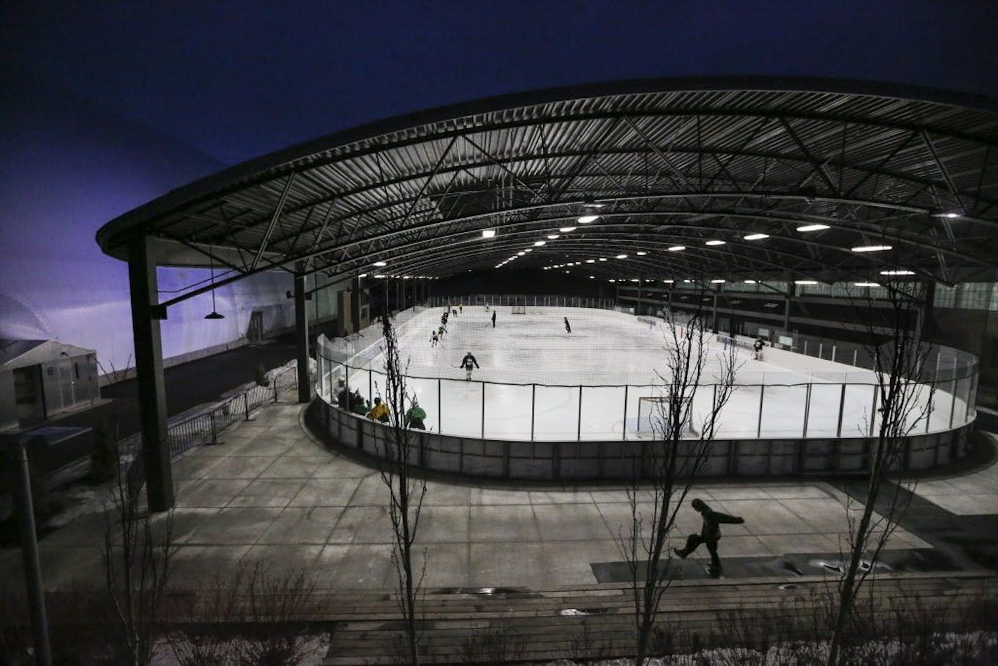 A group of youth Edina boys hockey players used the outdoor arena during a practice at Braemar Arena on Tuesday, February 23, 2016, in Edina, Minn.