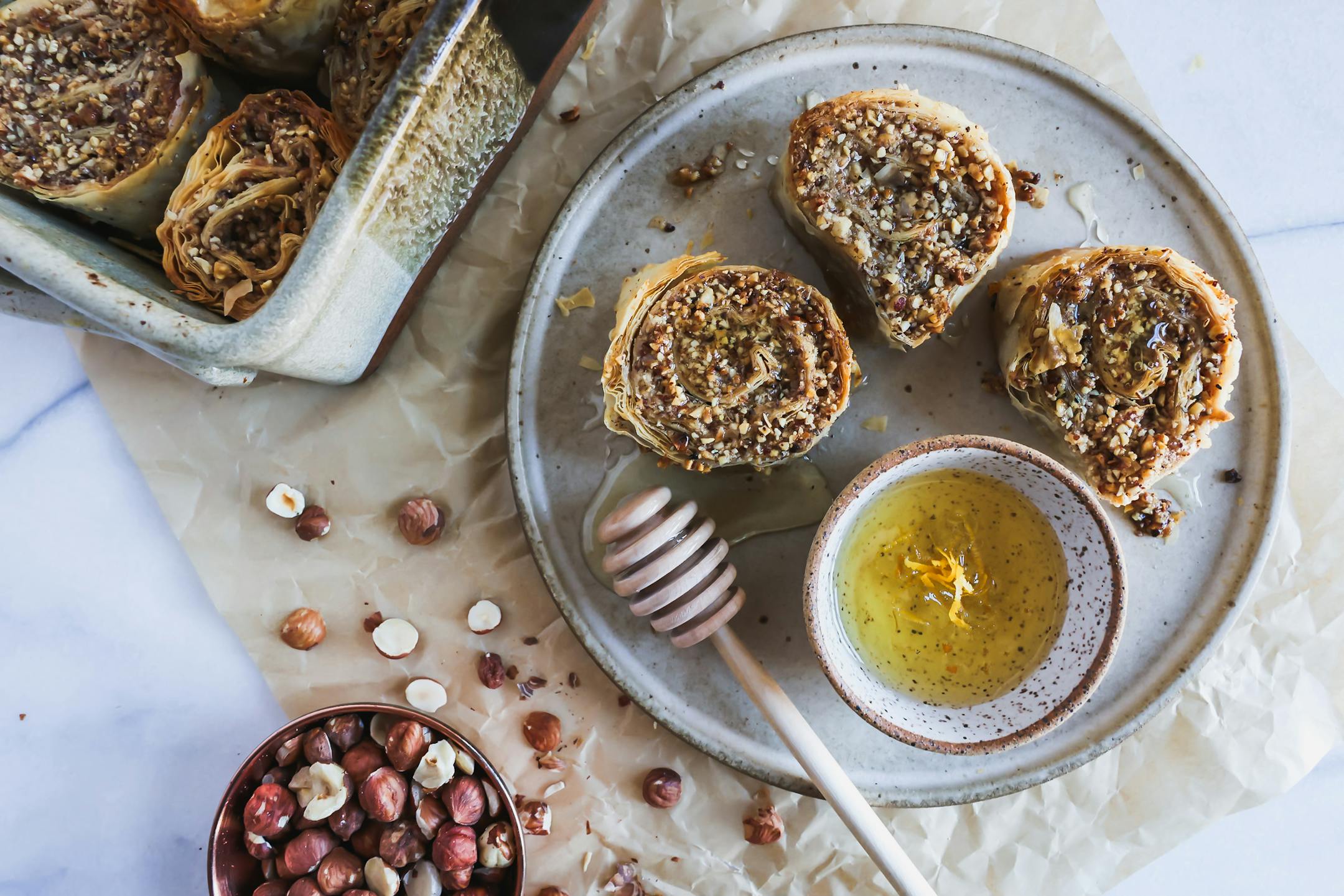 Baklava Pinwheels are an easy way to make the traditional dessert. Recipe by Beth Dooley, photo by Ashley Moyna Schwickert, Special to the Star Tribune
