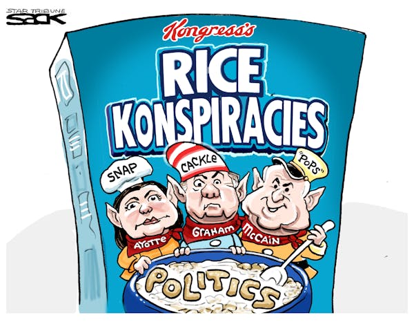 Steve Sack editorial cartoon for Nov. 30, 2012. Topic: Sens. Kelly Ayotte, Lindsey Graham and John McCain effort to derail U.N. Ambassador Susan Rice 