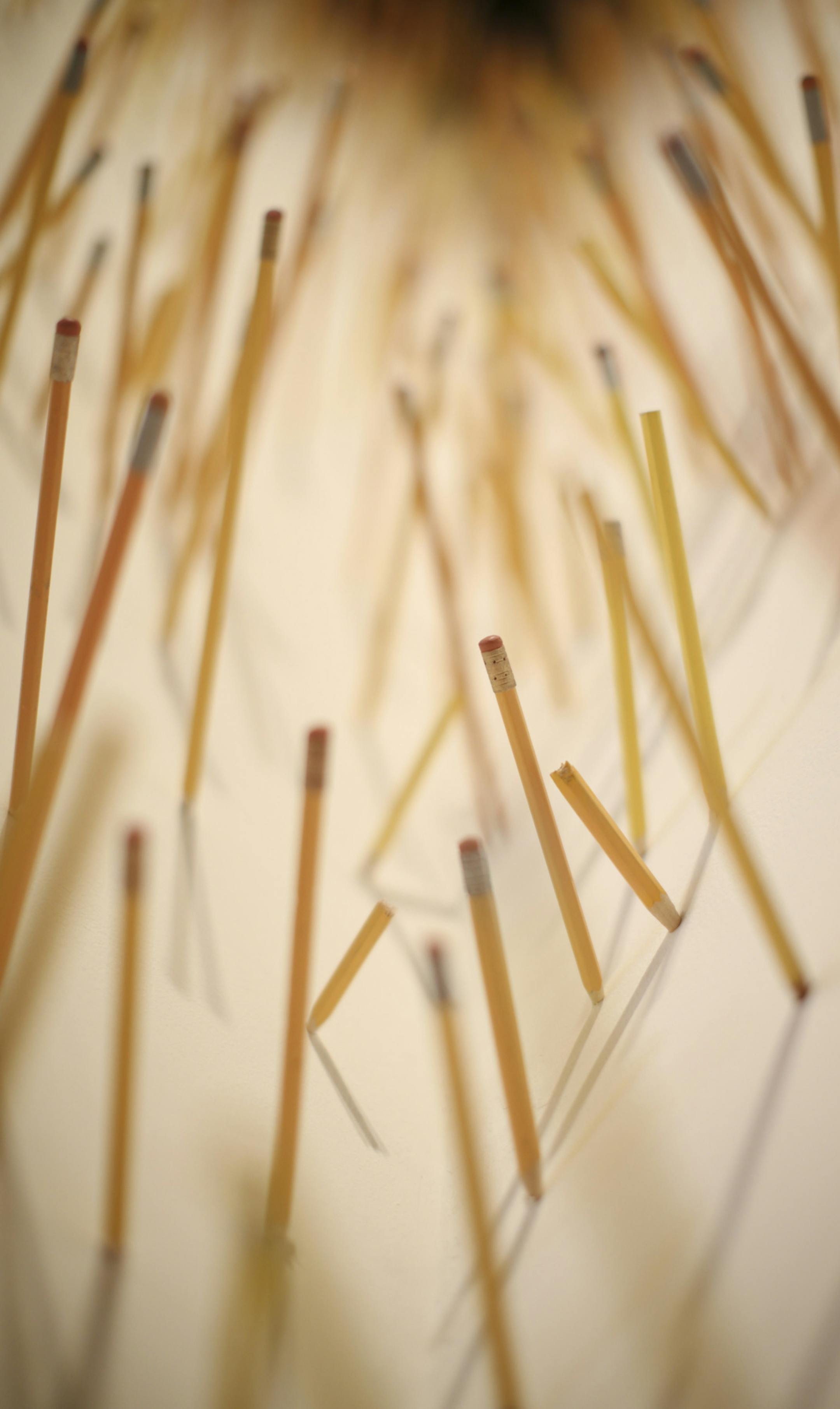 Detail from "The Machine in The Ghost" at The Soap Factory Monday afternoon. The piece, by Kenneth Steinbach consists of hundreds of pencils carved from lumber he stole from the grounds of Charles Lindbergh's house and museum in Little Falls. ] JEFF WHEELER • jeff.wheeler@startribune.com The Soap Factory's Executive Director Ben Heywood is donning a curator's hat for "Americana," a look at American politics and culture through 3 videos, 4 installations, and a photo project by nine emergin