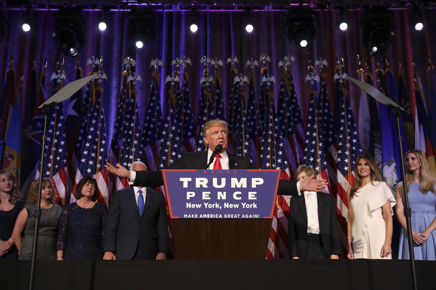 FILE — Donald Trump speaks on election night in New York, Nov. 8, 2016. As some Democrats and Republicans champion the "But 2016!" way of thinking about Trump's ability to defy the normal rules of politics, others say that view turns a blind eye to recent electoral trends. (Damon Winter/The New York Times)