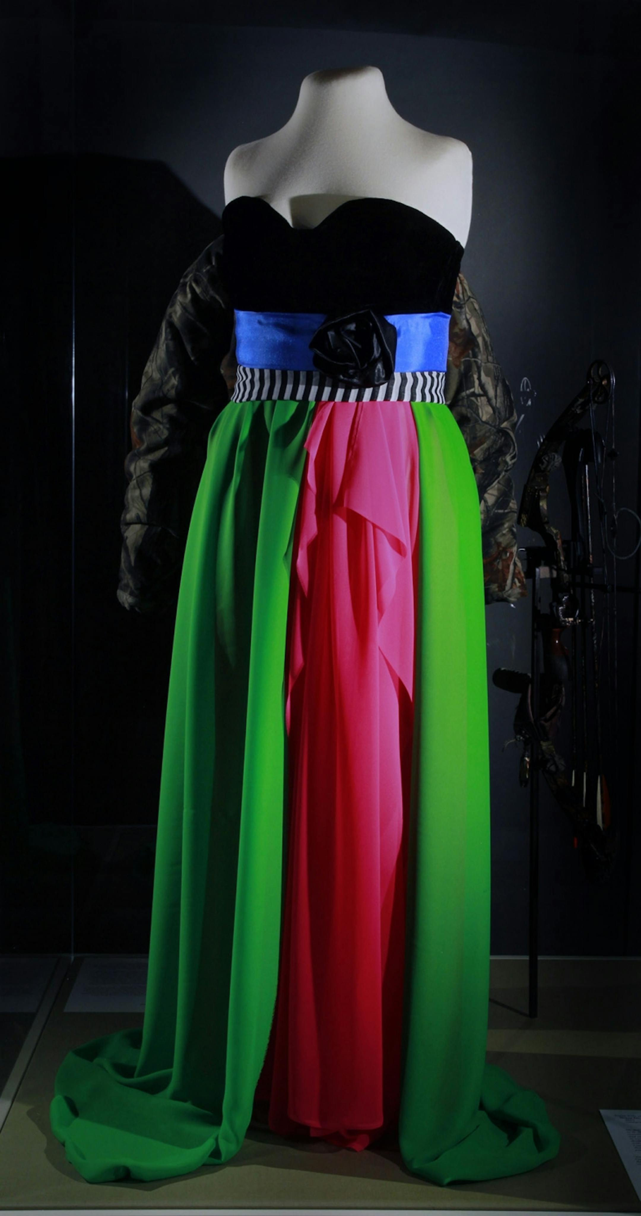 Hmong in Minnesota exhibit at the Minnesota History Center - artifact - a modern dress based on traditional colors -Dress for Fresh Traditions fashion show, courtesy Ashaley Yang, St. Paul