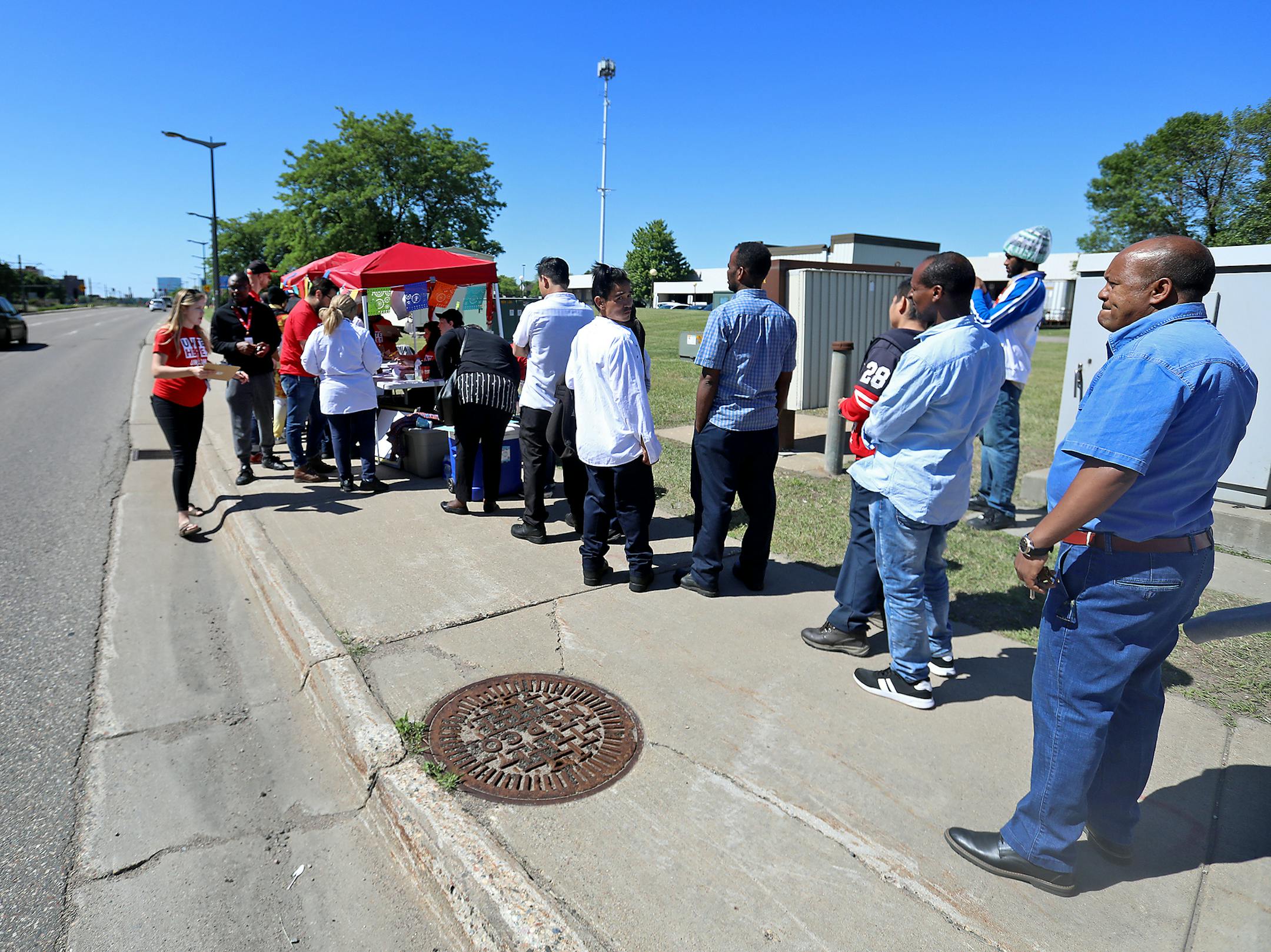 The union polls were open for workers to vote for strike authorization Thursday, June 13, 2019, near Terminal 2 at MSP in Bloomington, MN.] DAVID JOLES • david.joles@startribune.com Workers at airline-catering company Sky Chefs voted on whether to authorize a strike Thursday as mediation efforts have stalled out. The MSP vote is part of a nationwide vote by the food prep workers to get better wages. It's part of a wave of union activity re: airports.**Obsan Gemechu, Hamere Dinku, Fardowsa