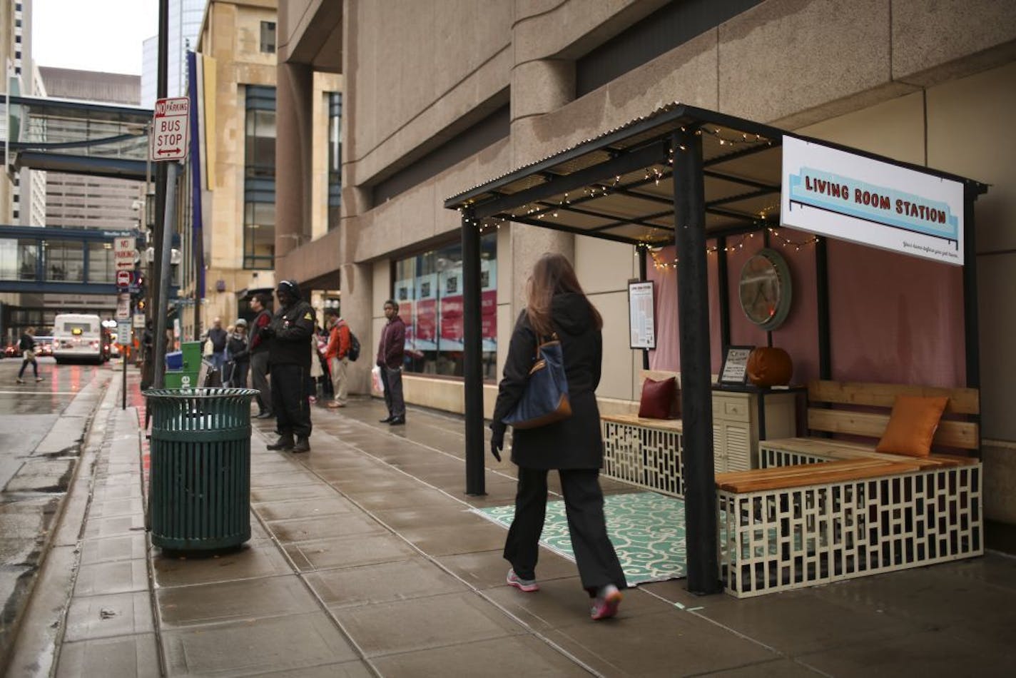 A pedestrian walked past the Living Room Station at 6th Street and Nicollet Mall in Minneapolis on Wednesday afternoon.