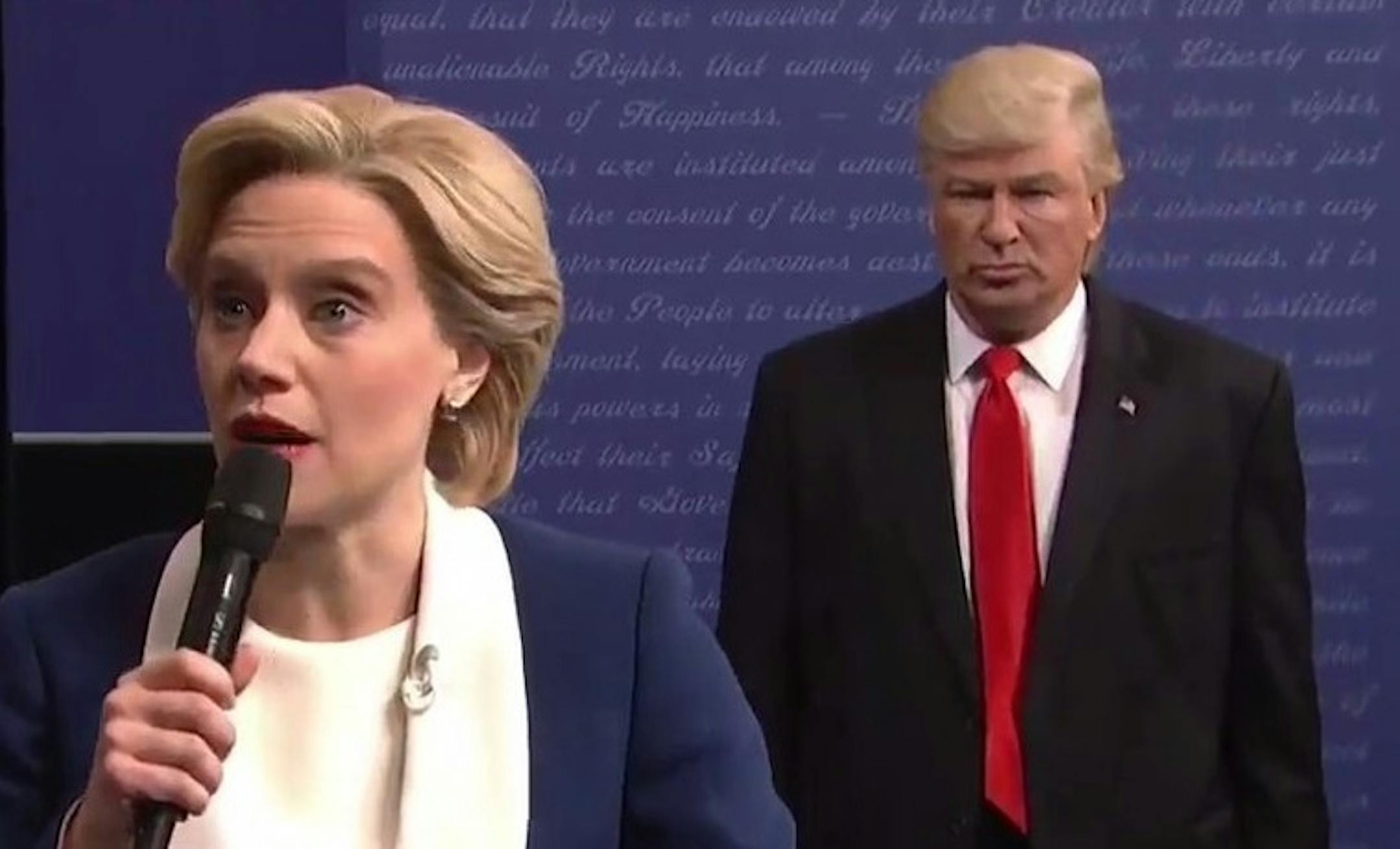 Alec Baldwin and Kate McKinnon's satire of the presidential election continued on this week's "Saturday Night Live" with a parody of Sunday's town hall debate, featuring Trump antics, Clinton zingers, and of course, Ken Bone.