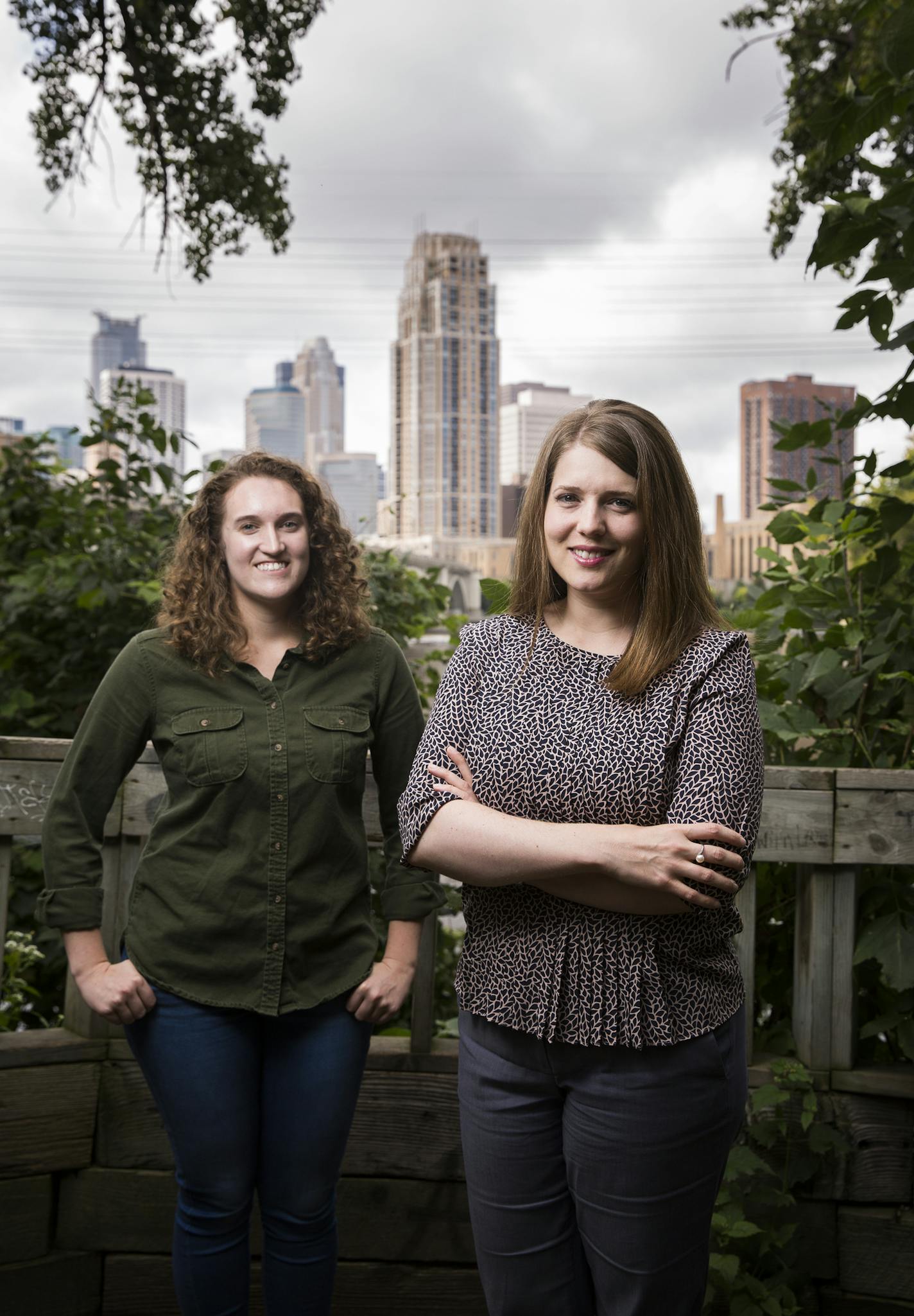 Clare Eisenberg, left, and Lisa Johnson, two members of Fourth Generation, pose for a portrait in Minneapolis. ] (Leila Navidi/Star Tribune) leila.navidi@startribune.com BACKGROUND INFORMATION: Clare Eisenberg and Lisa Johnson, two members of Fourth Generation, pose for a photo at St. Anthony Main in Minneapolis on Friday, September 9, 2016. The Minneapolis Foundation has created some middle ground for younger, middle-class do-gooders who want to be a bit more intentional about their giving. It'