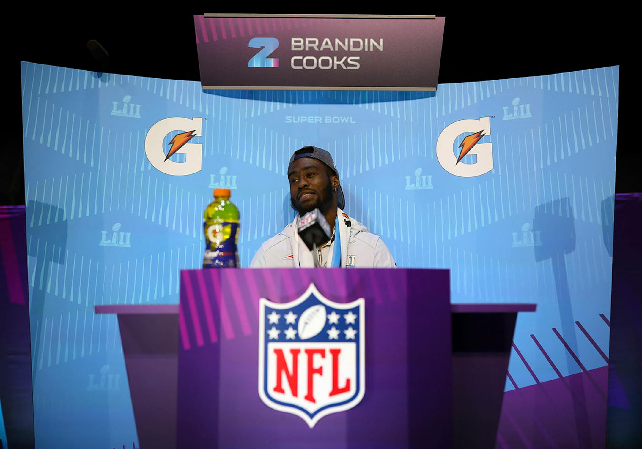Patriots wide receiver Brandin Cooks answered questions during the media availability Monday night.