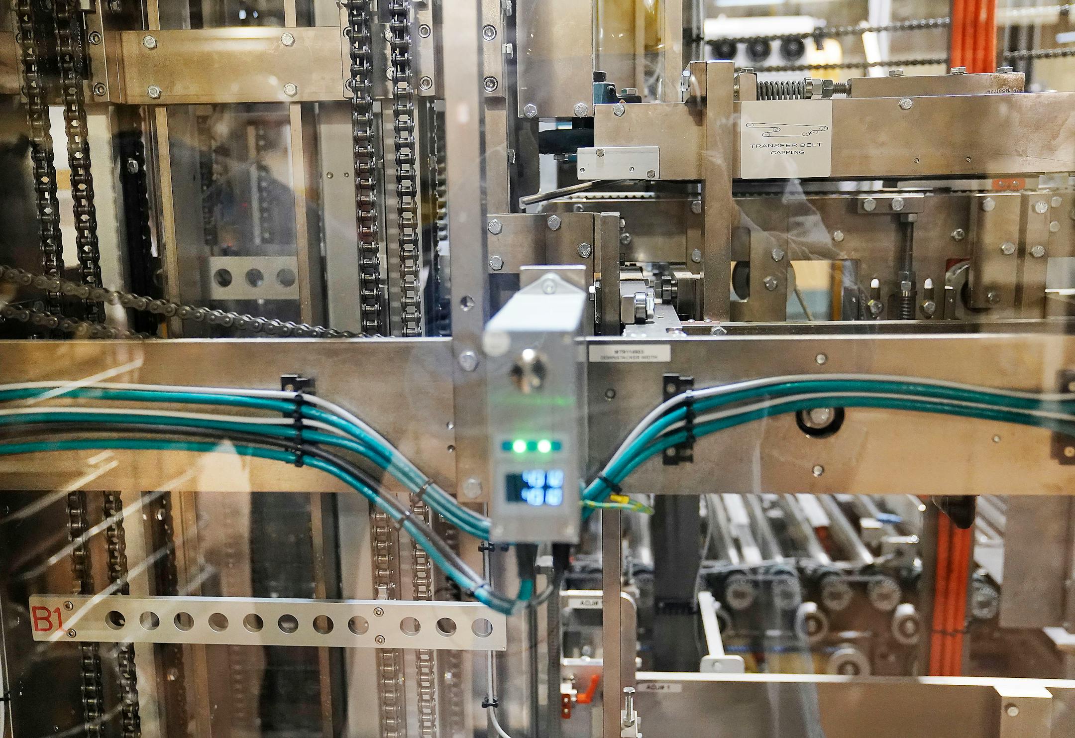 A portion of the state-of-the-art auto packer at Post Consumer Brands.