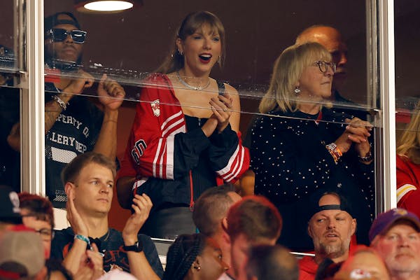 Taylor Swift, left, and Donna Kelce cheered before the game between the Kansas City Chiefs and Denver Broncos at GEHA Field at Arrowhead Stadium on Oc