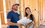 Joanna Gaines visiting husband Chip to check in on the progression of the Pahmiyer home, as seen on Fixer Upper. Joanna points out where is she wantin