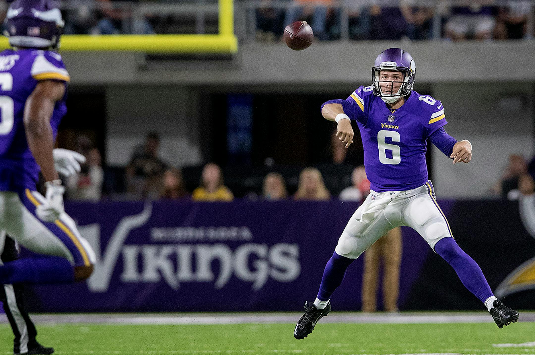 Vikings quarterback Taylor Heinicke attempted a pass in the fourth quarter.