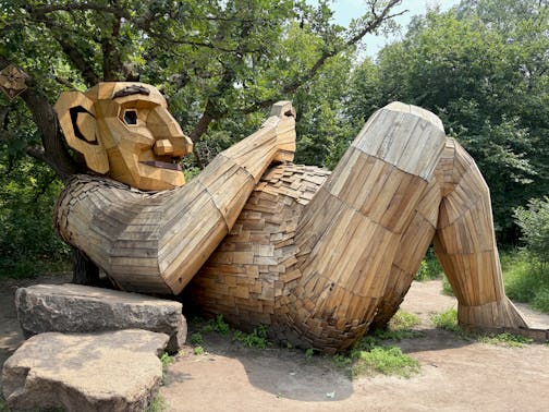The troll known as Jacob Everear, created by Danish artist Thomas Dambo, in Frazee, Minn.