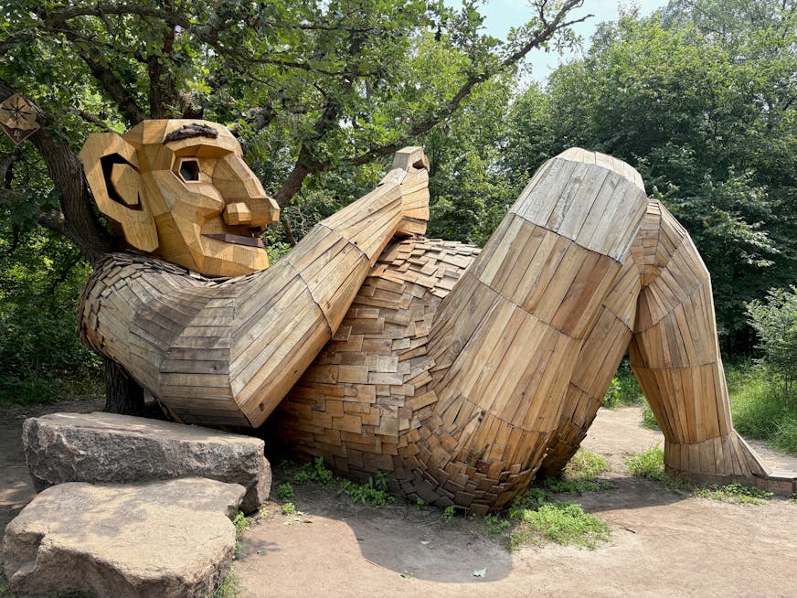The troll known as Jacob Everear, created by Danish artist Thomas Dambo, in Frazee, Minn.