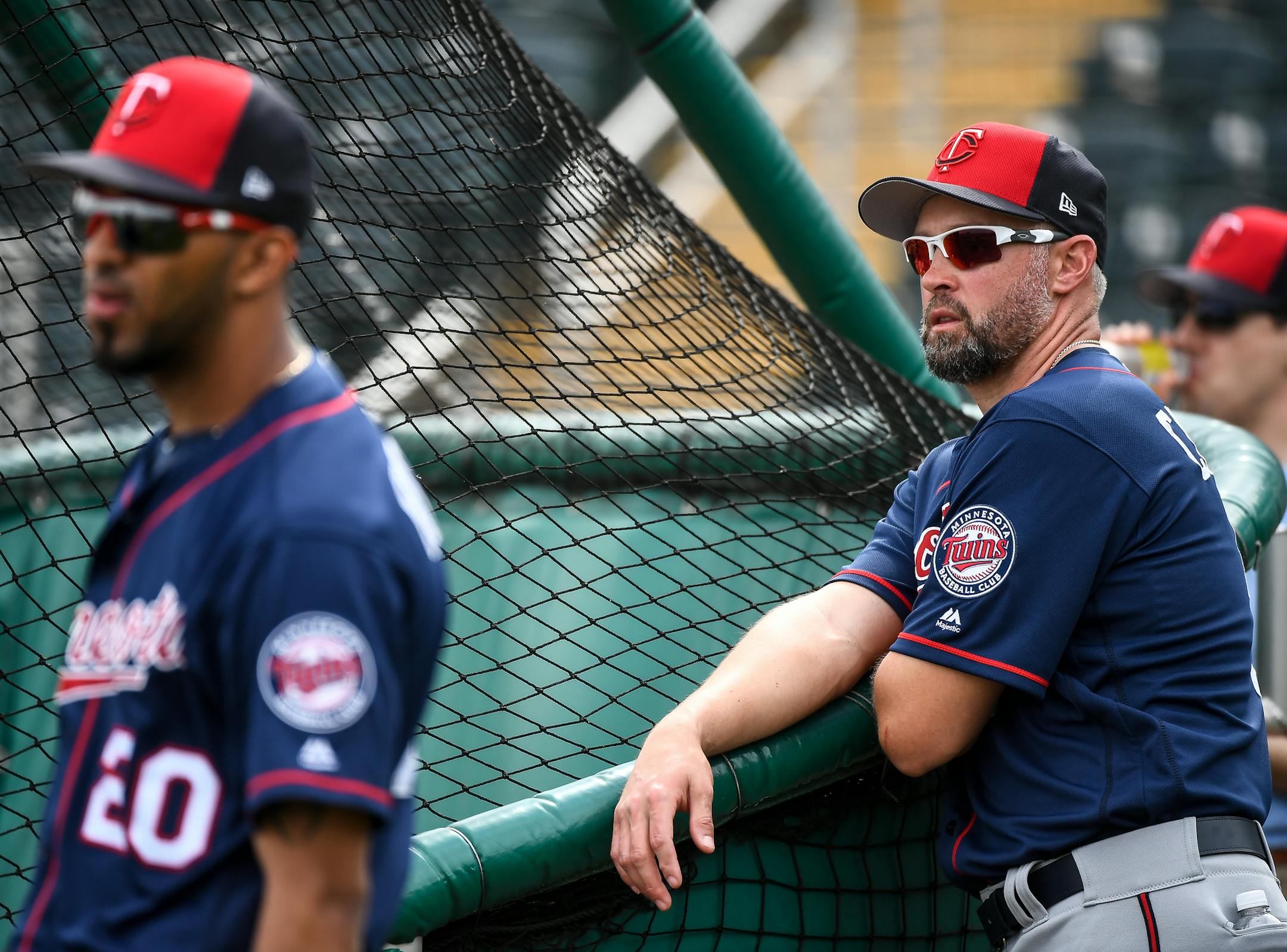 Twins special instructor Michael Cuddyer (5) watched batting practice Tuesday. ] AARON LAVINSKY ï aaron.lavinsky@startribune.com Minnesota Twins players took part in Spring Training on Tuesday, Feb. 21, 2017 at CenturyLink Sports Complex in Fort Myers, Fla.