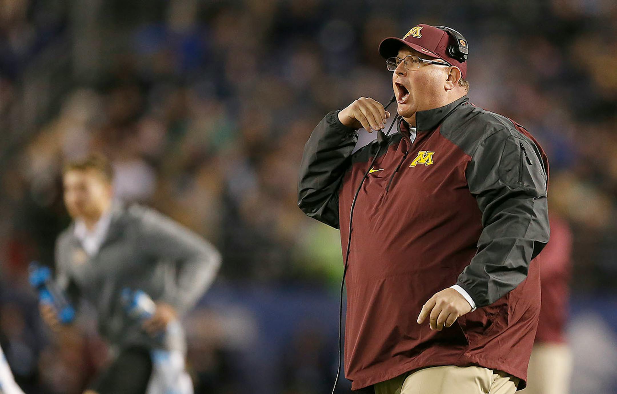 Minnesota's Tracy Claeys disputed a call during the second quarter as they took on Washington State at Qualcomm Stadium for the San Diego Holiday Bowl, Tuesday, December 27, 2016 in San Diego, CA.