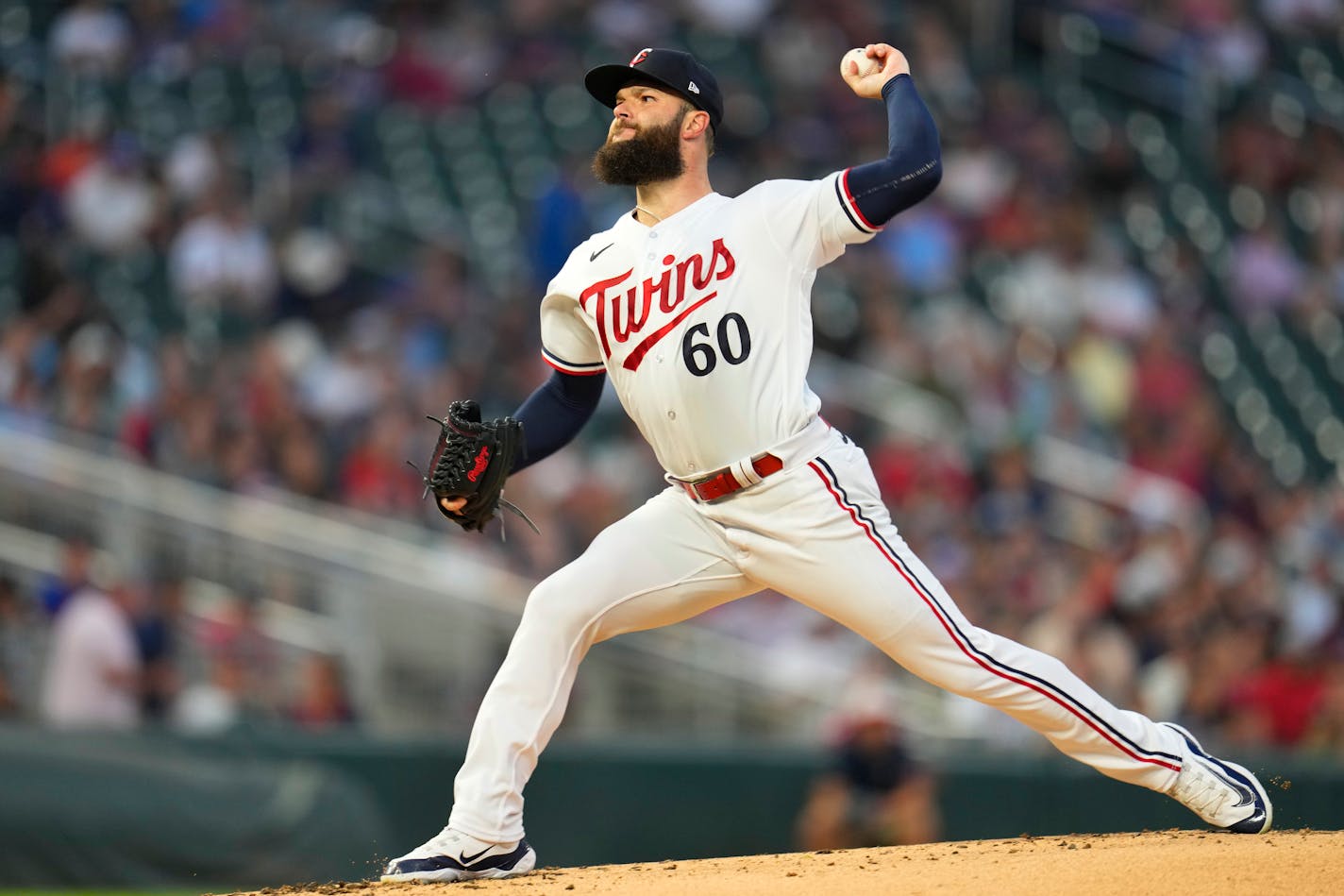 Minnesota Twins starting pitcher Dallas Keuchel delivers to a New York Mets batter during the second inning of a baseball game Friday, Sept. 8, 2023, in Minneapolis. (AP Photo/Abbie Parr)