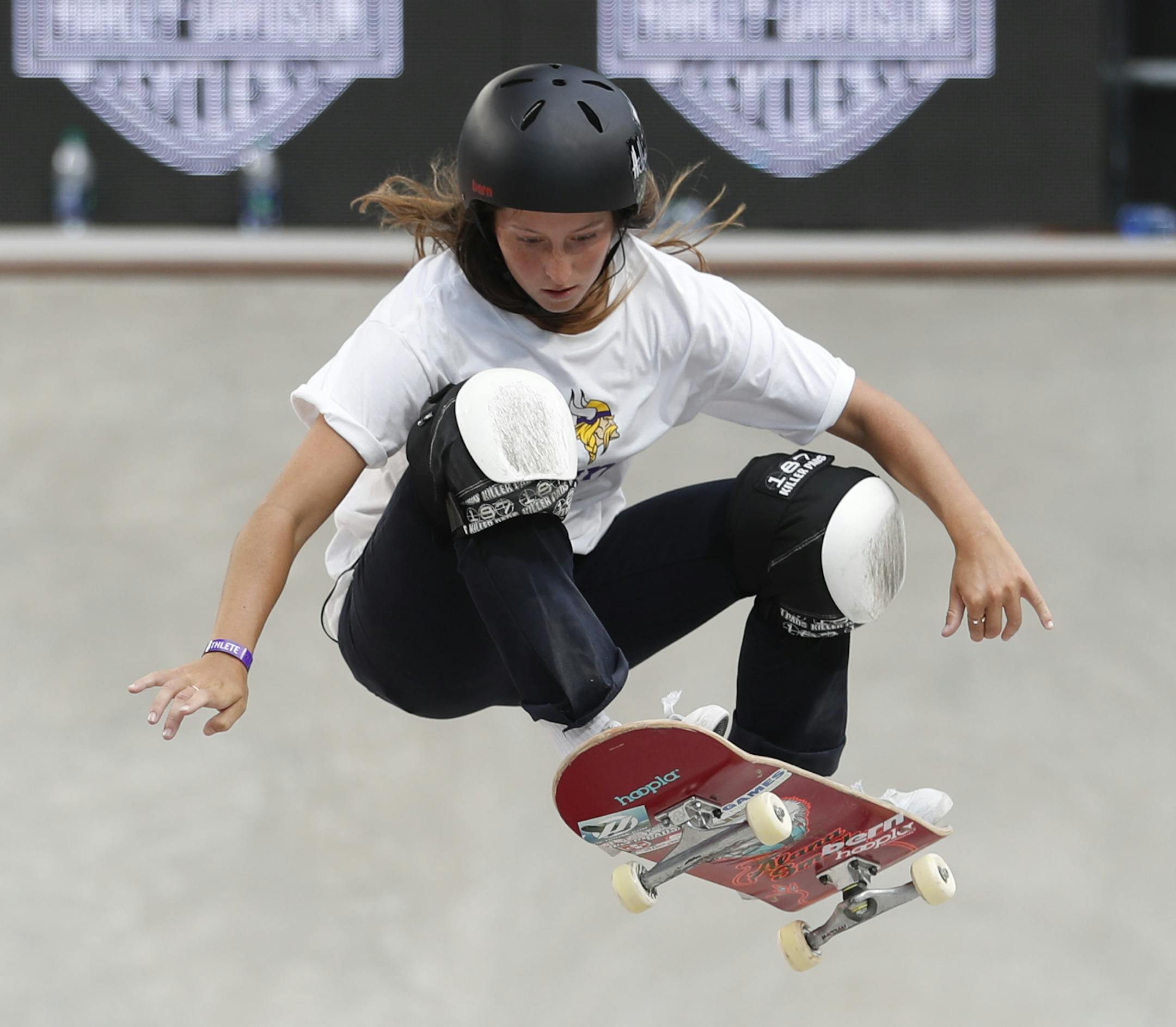 Minneapolis, MN - July 12, 2017 - U.S. Bank Stadium: Nicole Hause competing in Women's Skateboard Park during X Games Minneapolis 2017
(Photo by Gabriel Christus / ESPN Images)