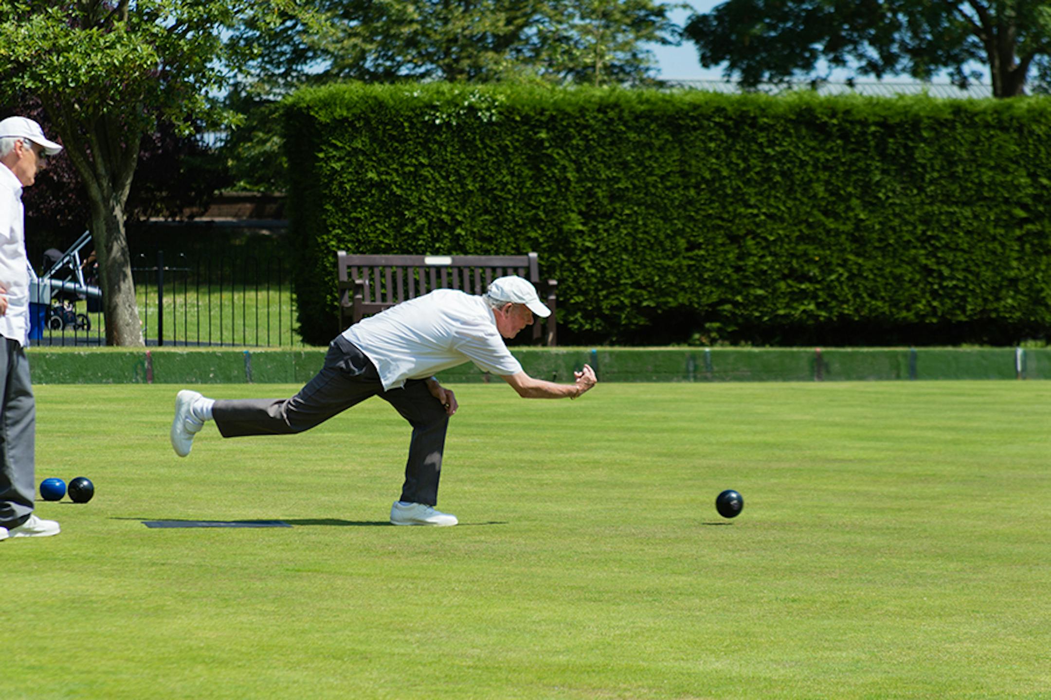 The author and her husband encounted gentlemen lawn bowling in Rye. We were invited onto the grounds to watch. Photo by Eleaner Loos