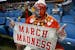 Jon Peters, of Ohio, gets in the spirit of March Madness before a second-round game of the NCAA college basketball tournament between Ohio State and D