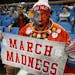 Jon Peters, of Ohio, gets in the spirit of March Madness before a second-round game of the NCAA college basketball tournament between Ohio State and D