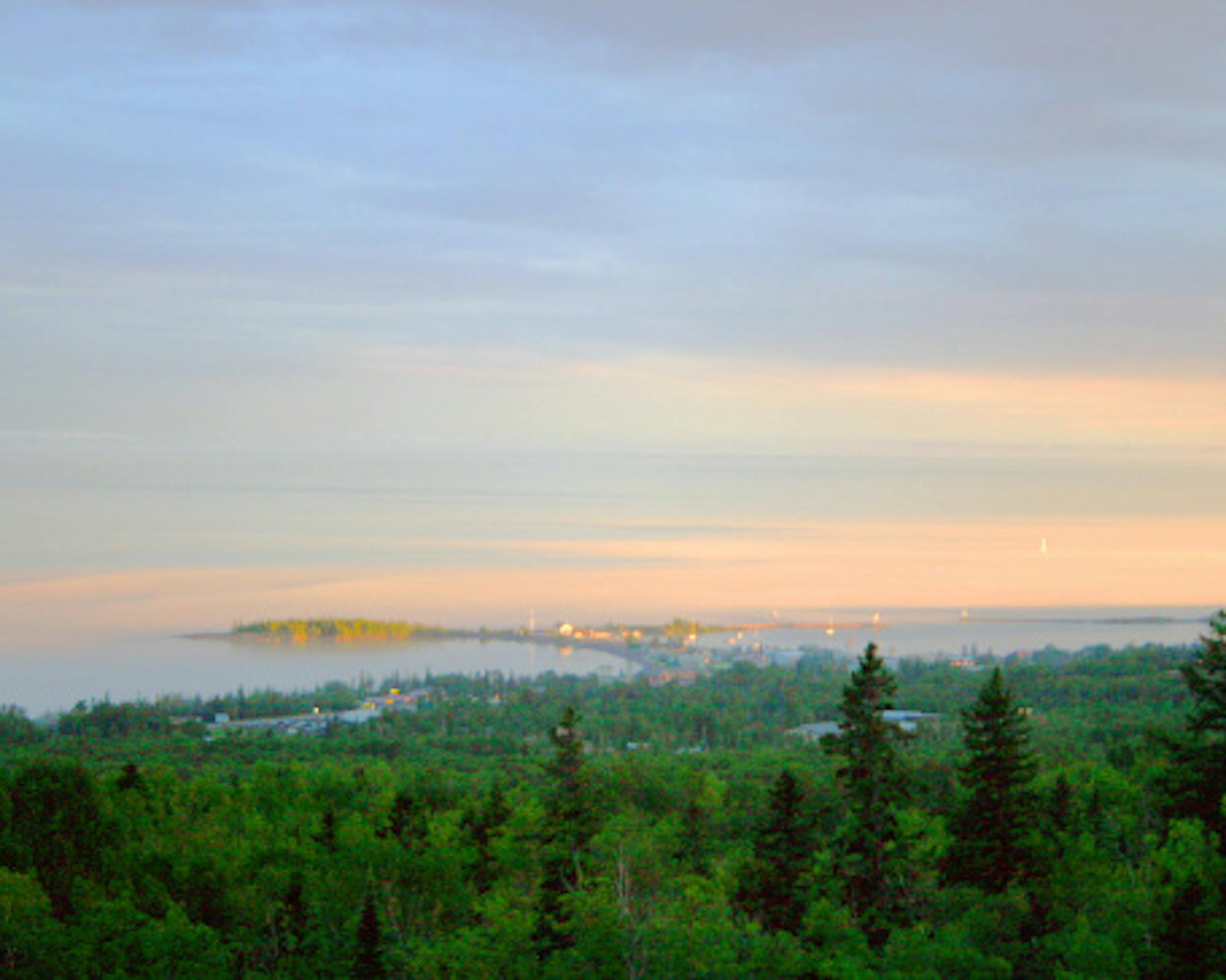 Sunset over Grand Marais as seen from the scenic overlook along the Gunflint Trail