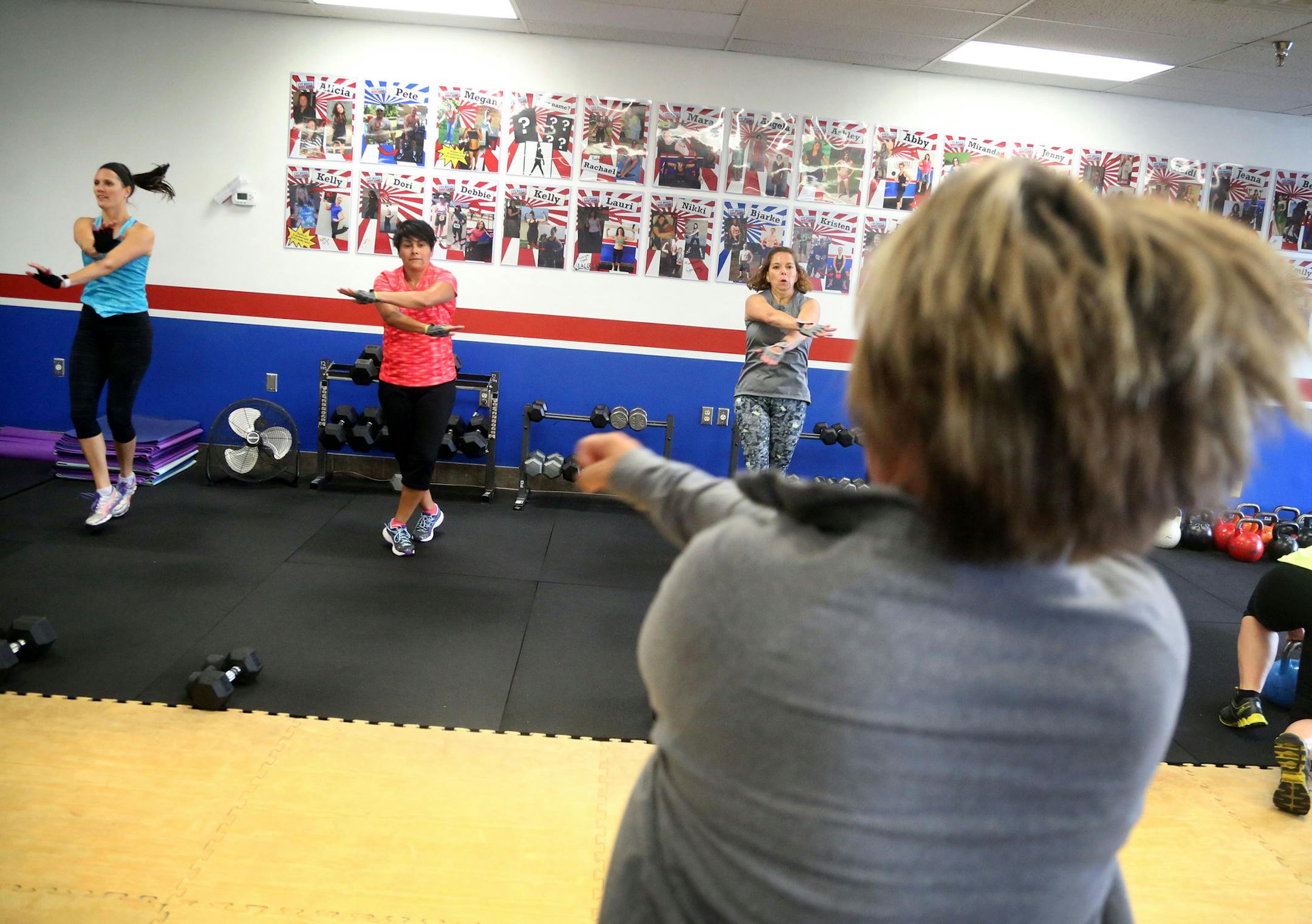 Fitness coach Tracy Treanor, front, led fitness enthusiasts on a disco-themed workout at Fit Body Boot Camp Wednesday, July 27, 2016, in Plymouth, MN.](DAVID JOLES/STARTRIBUNE)djoles@startribune Megan Kruger runs two fitness studios (one in Maple Grove and one in St. Louis Park), building her following mostly through social media. The result is a digital (and ever-broadening) network of accountibility and fitness.