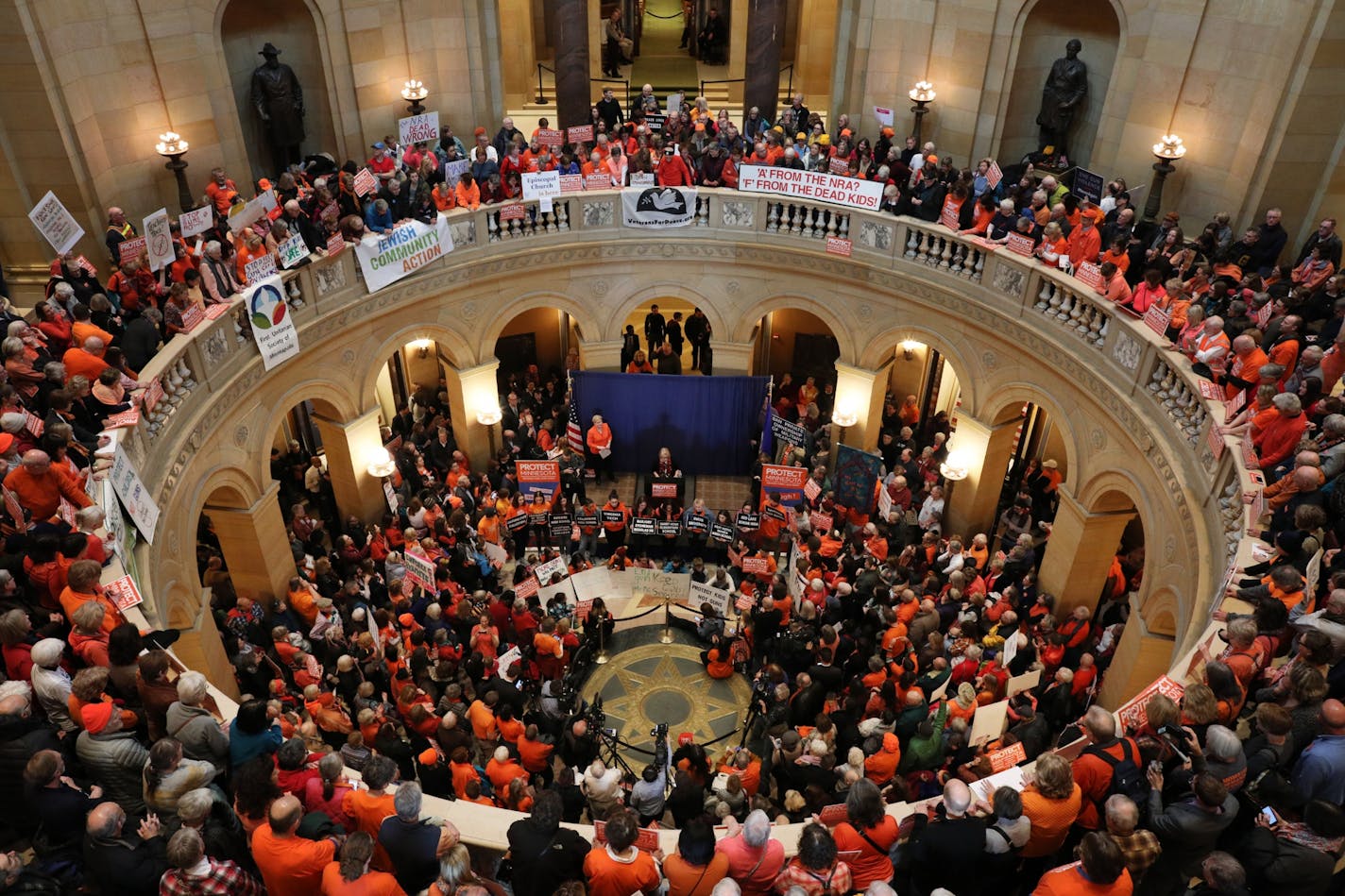 Advocates packed all three floors of the State Capitol rotunda during a rally calling for sensible gun laws sponsored by Protect Minnesota.