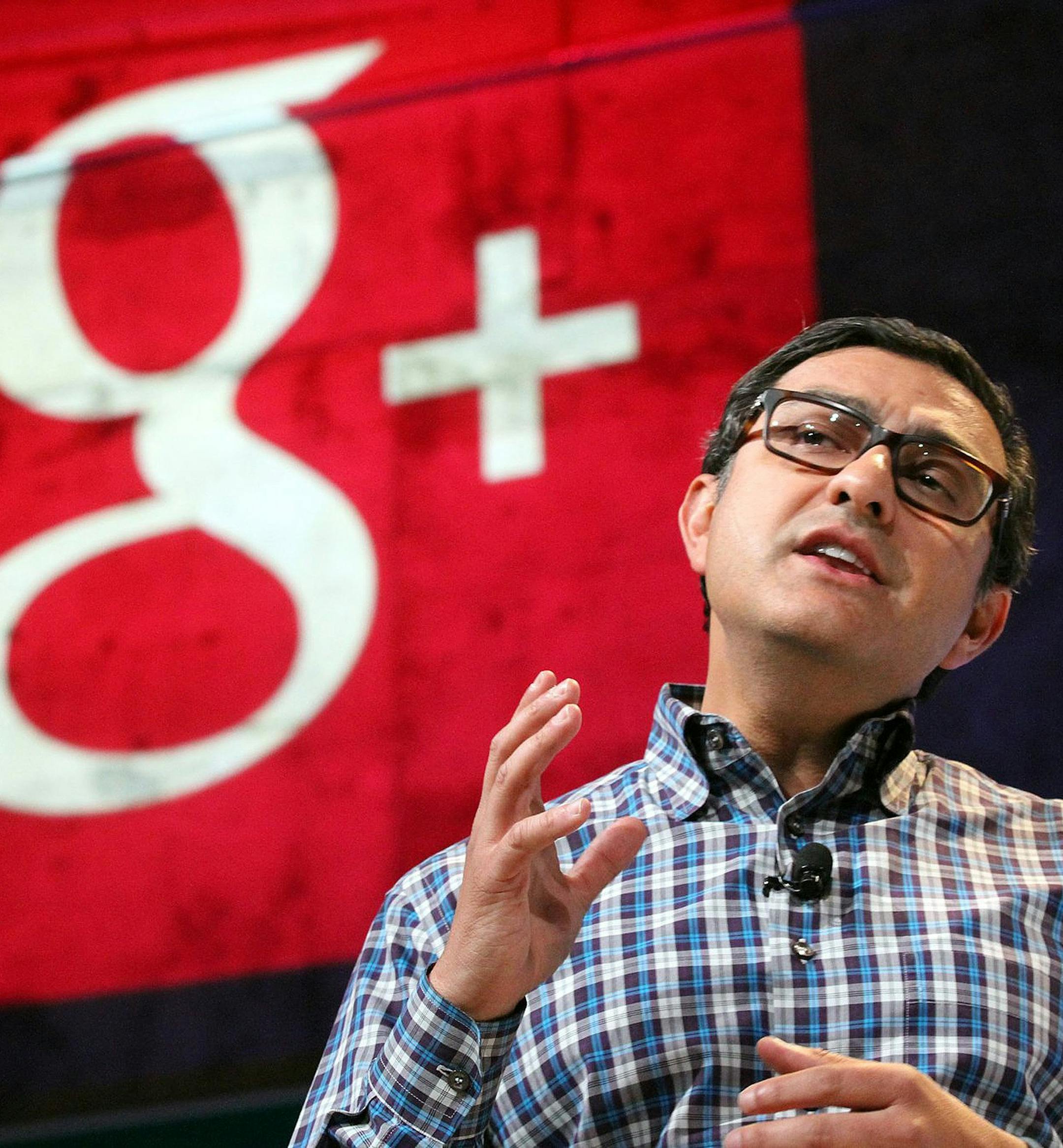 Vivek "Vic" Gundotra, Senior Vice President, Engineering for Google, begins the press event at the NWBLK event center in San Francisco, Calif., Oct. 29, 2013. (Laura A. Oda/Bay Area News Group/MCT) ORG XMIT: 1154341