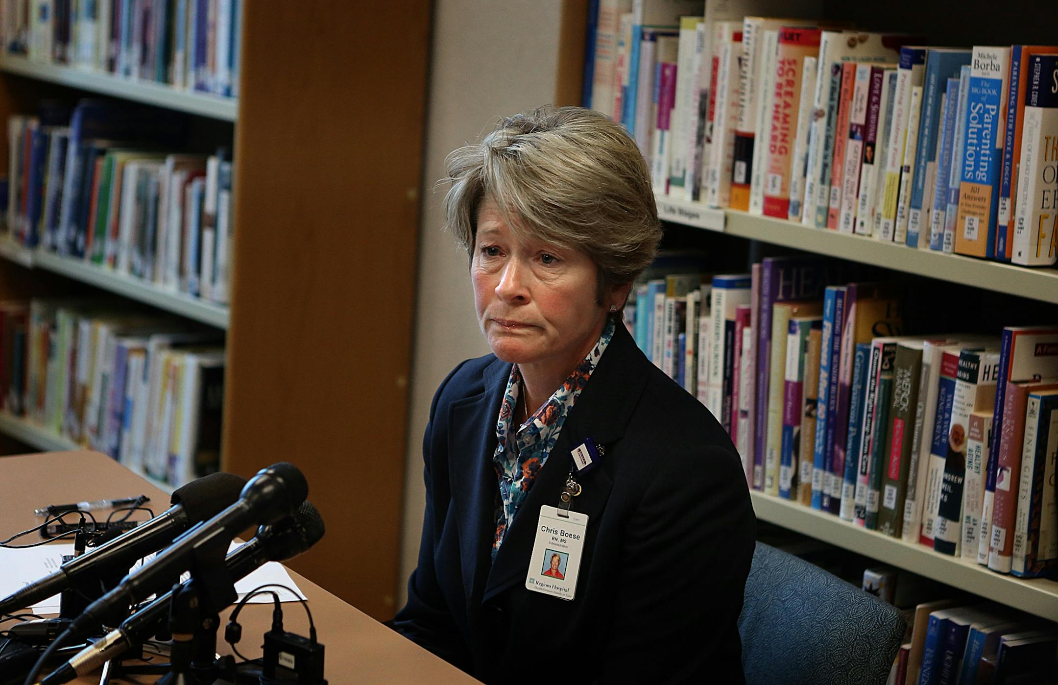 Chris Boese, chief nursing officer and vice president of patient care at Regions Hospital in St. Paul, talked at a news conference about the discovery Tuesday morning of the body of a baby by workers at a laundry service in Red Wing.