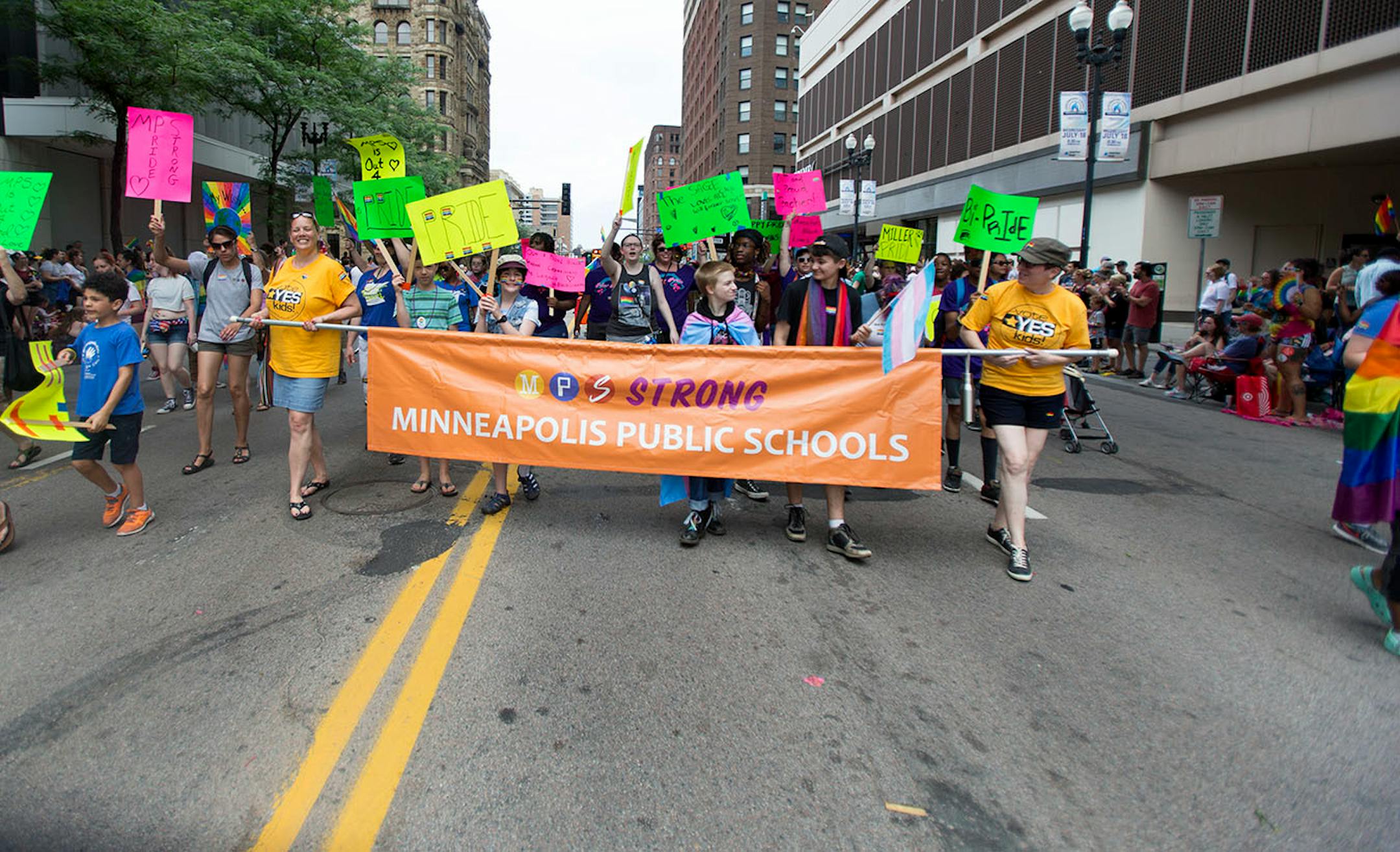 Minneapolis Public Schools marched with dozens of local children in the pride parade on Sunday.