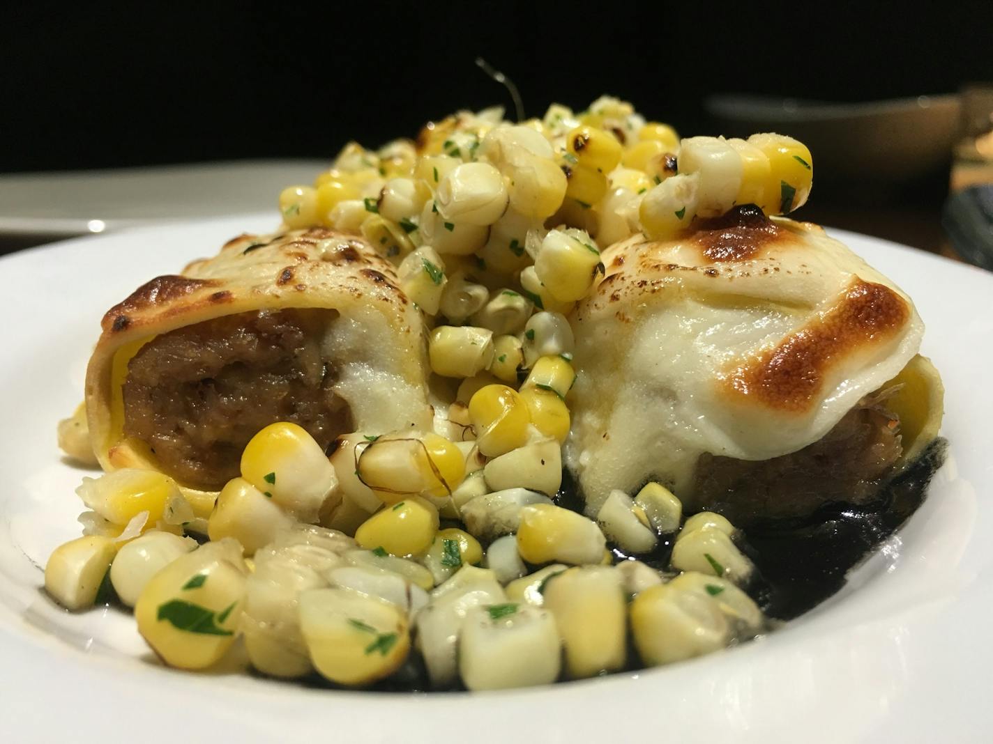 Canneloni with duck confit and grilled corn at the Dough Room.