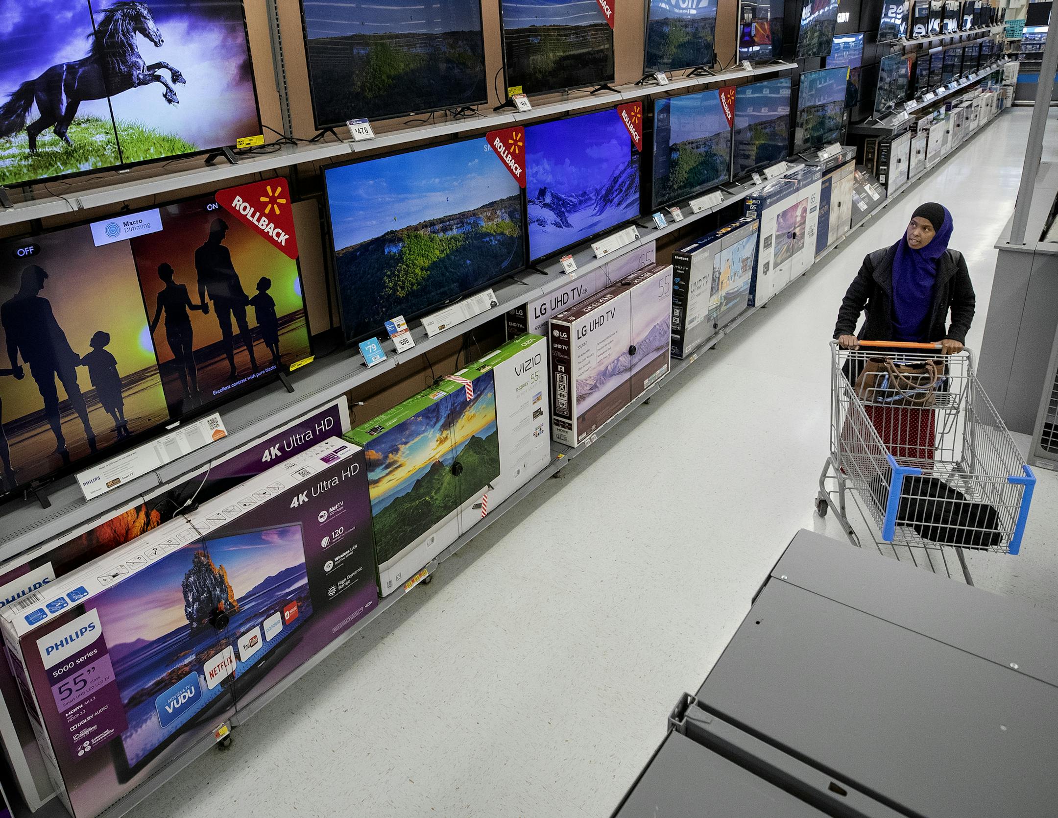 Sales ads for the Friday after Thanksgiving continue to highlight TVs, such as these on display at Walmart in Fridley.