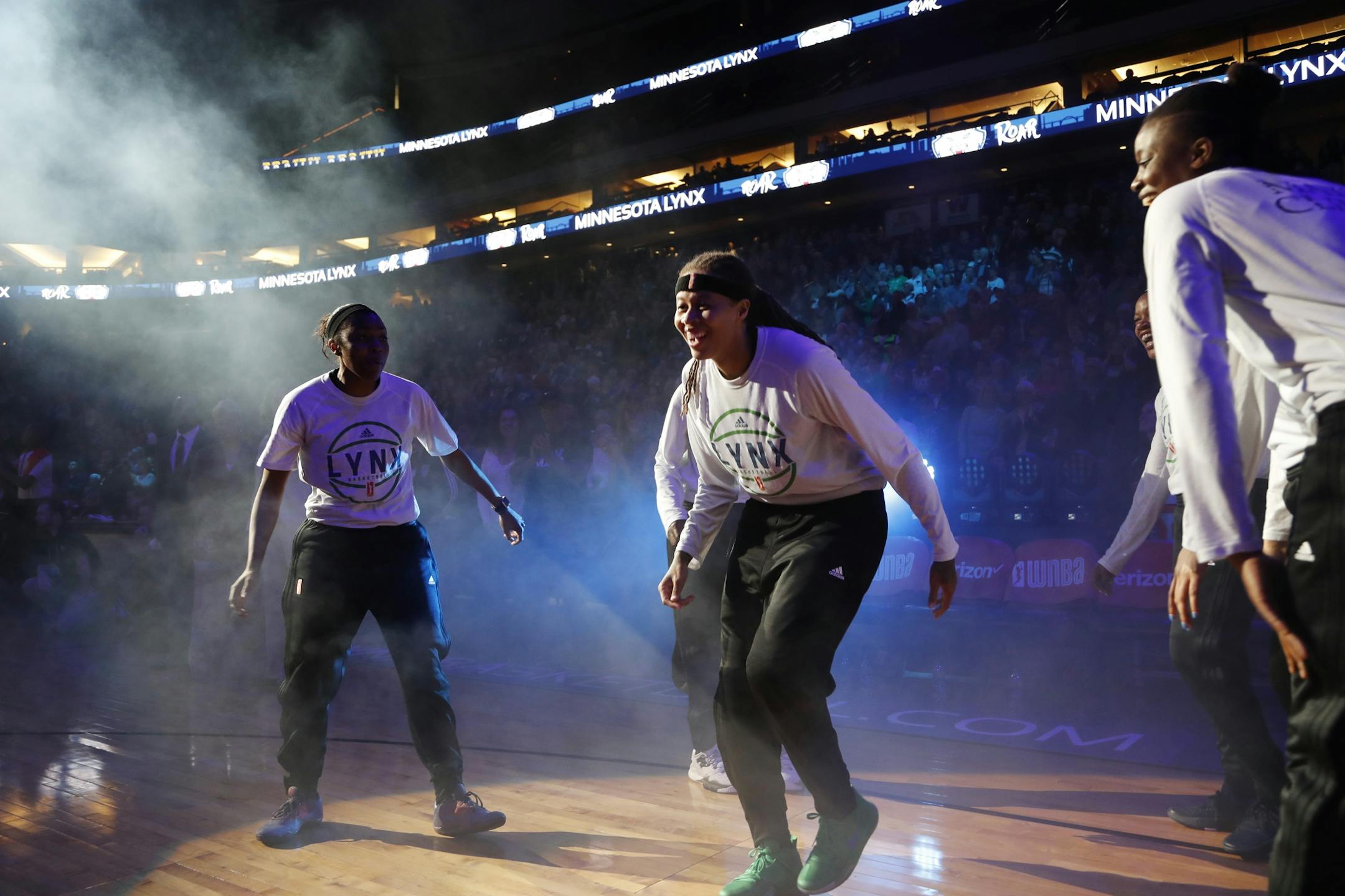 Minnesota Lynx guard Seimone Augustus (33) takes the floor during player introduction at Xcel Energy Center May 22, 2017 in St. Paul, MN.