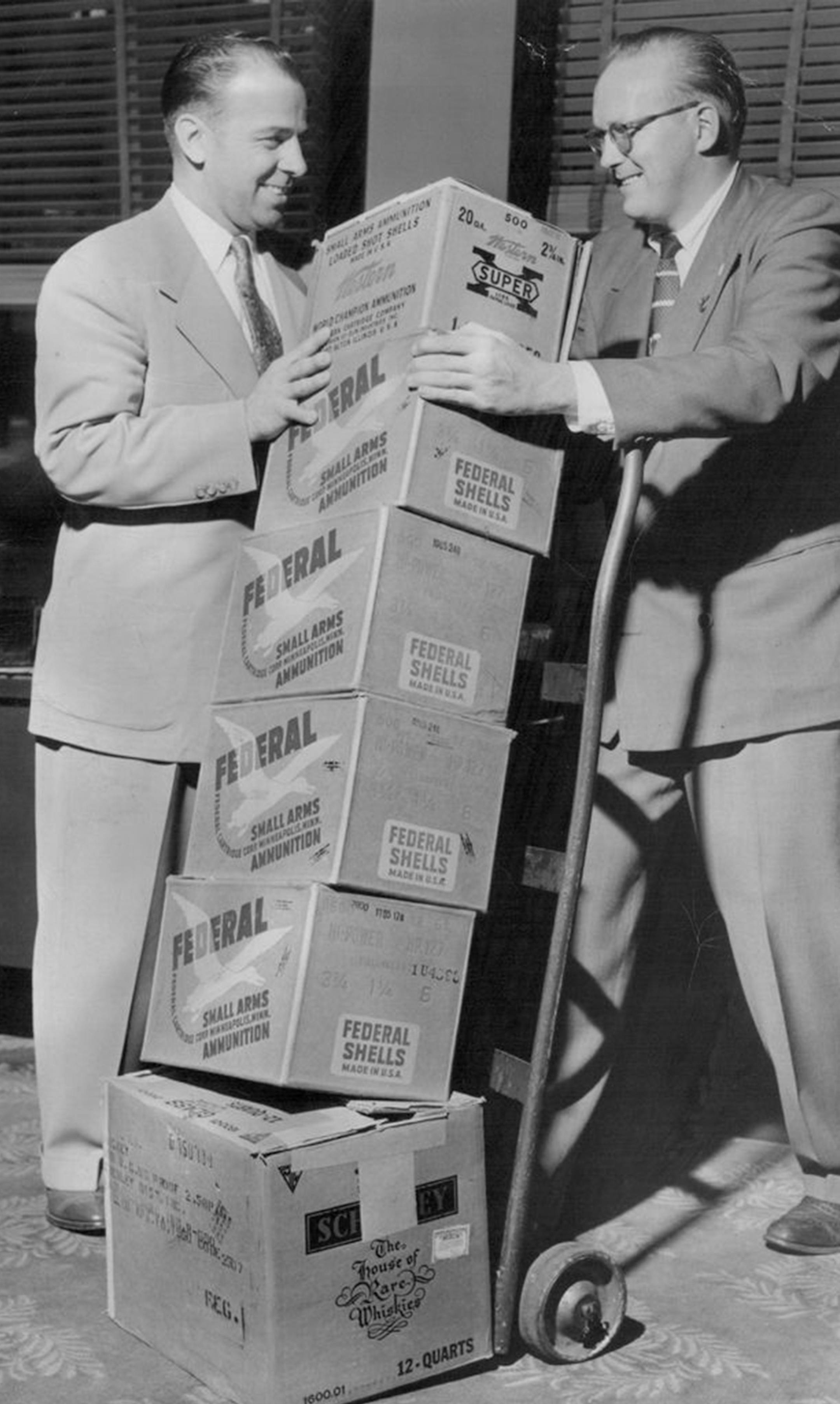 In October, 1950, nine cases of shotgun shells were delivered that were donated by an American Legion post for distribution to 125 communities that would hunt pheasants for an annual disabled veterans' pheasant dinners at five veterans' hospitals and homes.