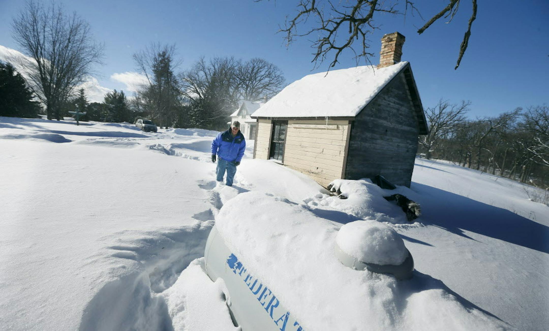 Ron Selleck said his propane tank was last filled in mid December. It is now empty and his house is being heated with electric heaters Sunday Jan. 26, 2014 in North Branch, Minn. Selleck is hoping to get his tank refilled on Monday. Rising propane prices are worrying many rural Minnesota residents who count on the fuel to heat their homes amid a bitterly cold winter.(AP Photo/The Star Tribune, Jerry Holt) MANDATORY CREDIT; ST. PAUL PIONEER PRESS OUT; MAGS OUT; TWIN CITIES TV OUT