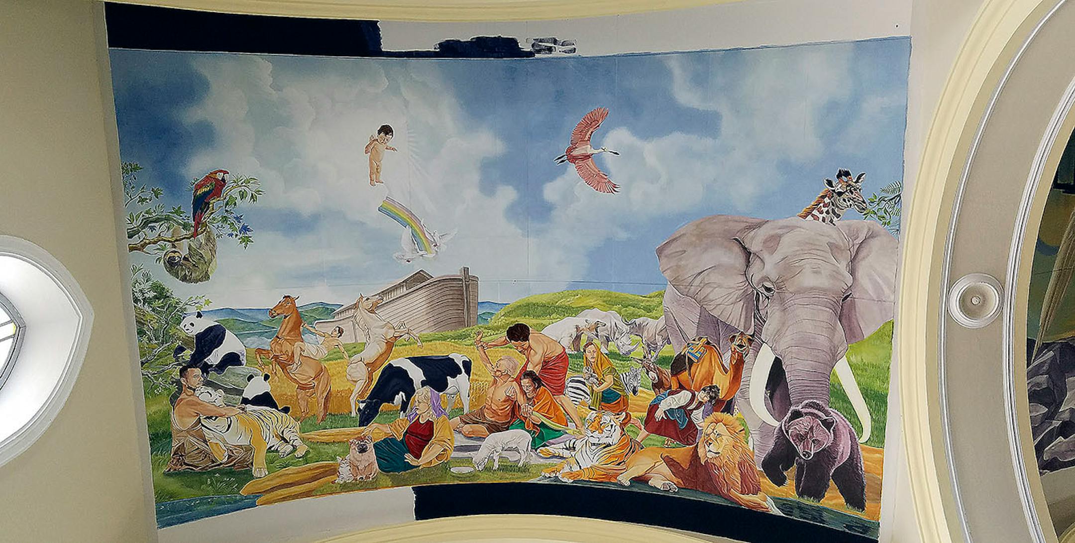 A ceiling mural in the Cathedral of Granada, Nicaragua, depicts the story of Noah's Ark.