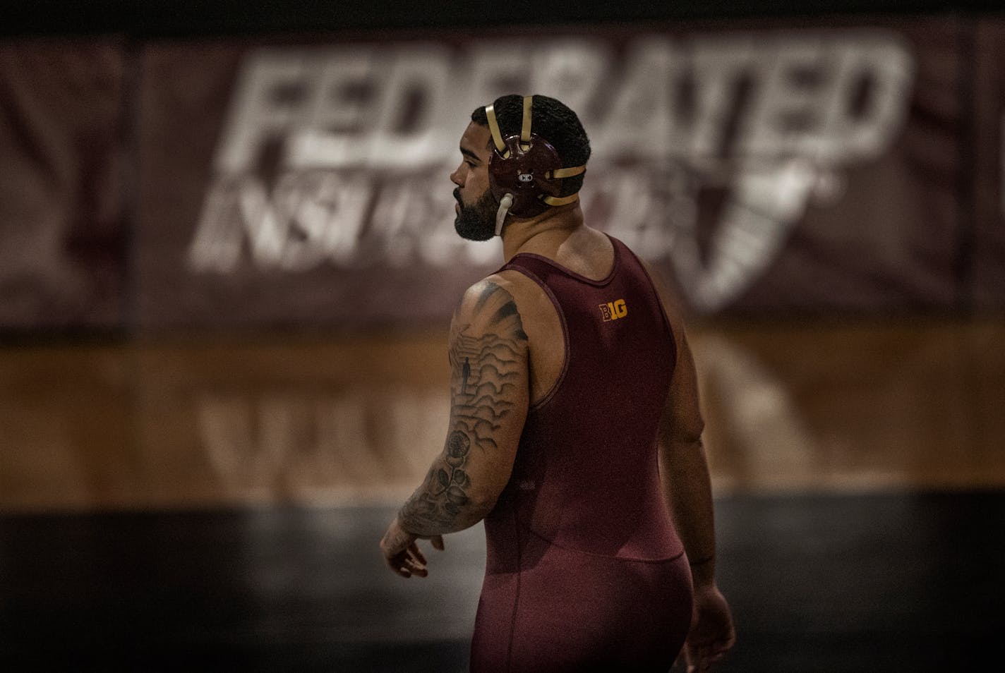 Minnesota Gable Steveson walked on the mat to wrestle Jack Heyob of Northwestern in the heavyweight division .] Jerry Holt •Jerry.Holt@startribune.com